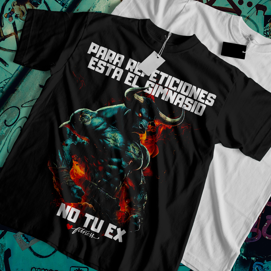 Camiseta Negra con Estampado de Toro