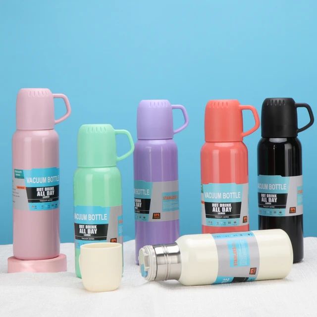 New Shape Vacuum Flask Bottle with 3 Cups and Gift Box 