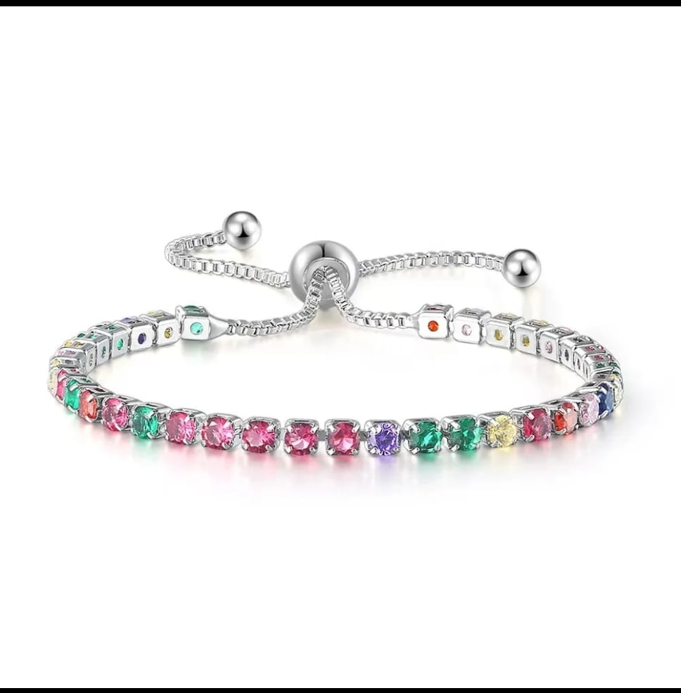 Brazalete de piedras de colores plateada