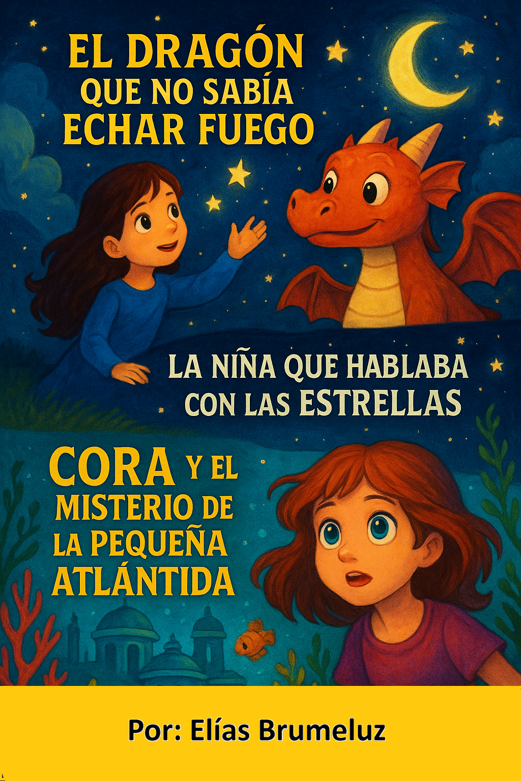 Tres Aventuras de Luz y Magia ("Cora y el Misterio de la Pequeña Atlántida", "El Dragón que no sabía echar Fuego", "La niña que hablaba con las Estrellas")