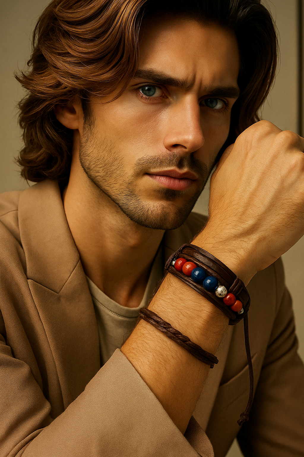 Bracelet en cuir avec perles colorées