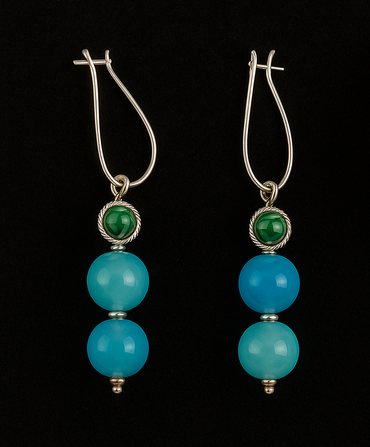 Boucles d'oreilles en pierres agate bleue