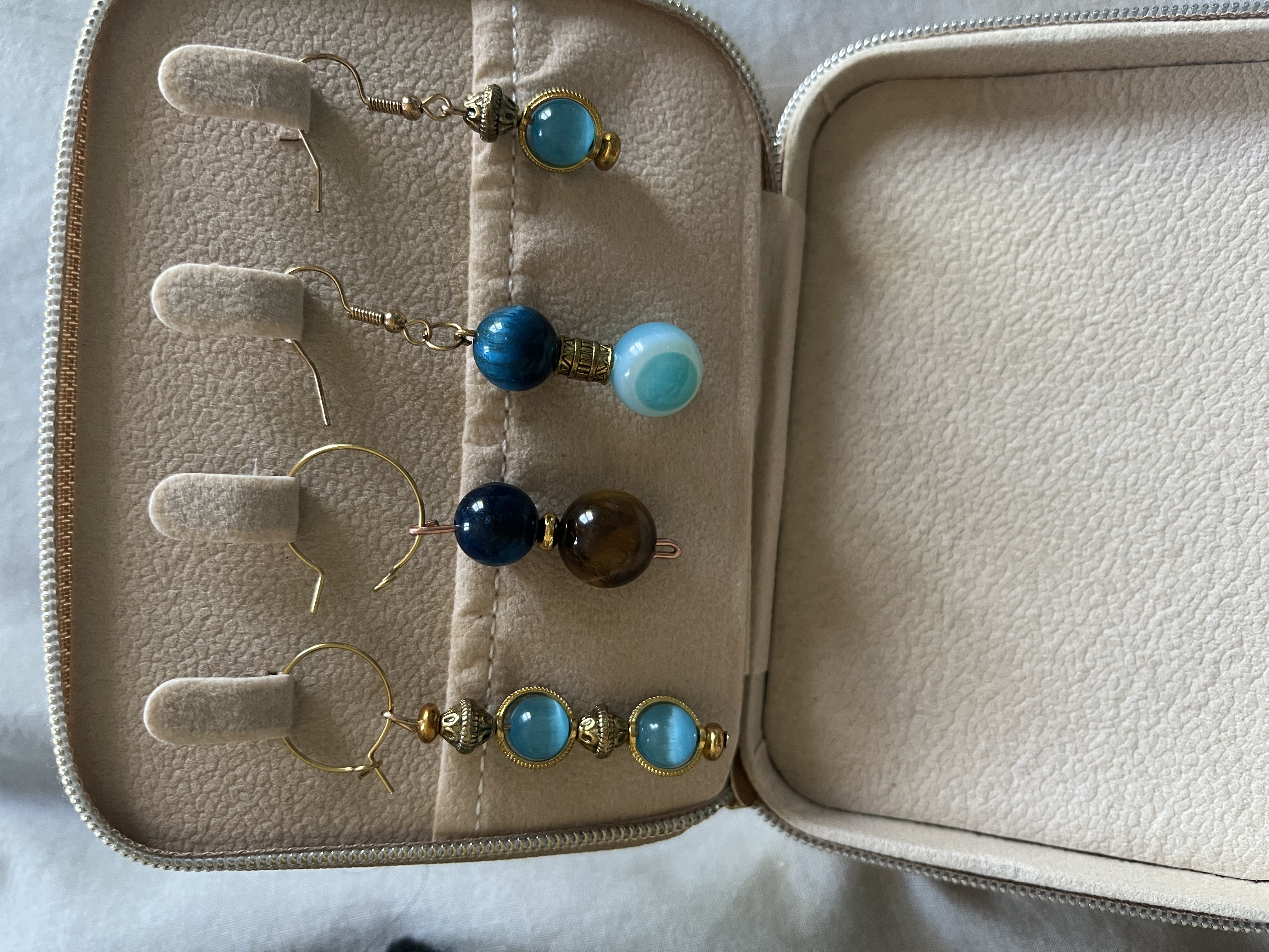 Boucles d'oreille agate bleue, cuivre