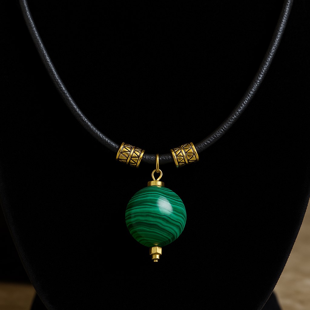 Parure en malachite: boucles d'oreilles et collier