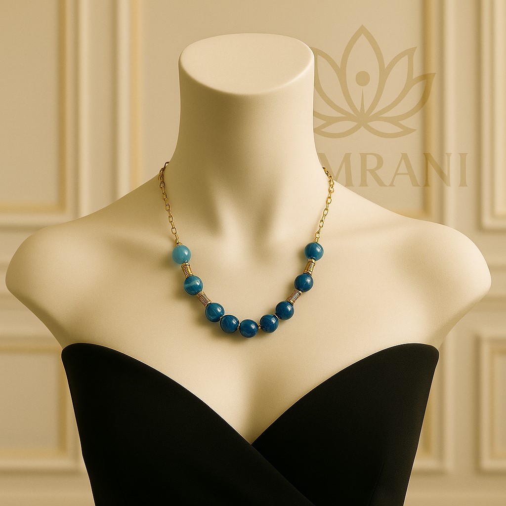 Collier malachite, agate bleue, 