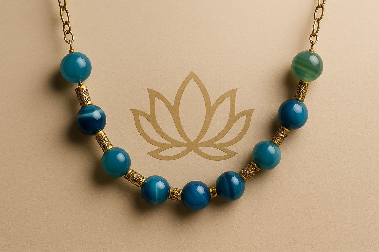 Collier malachite, agate bleue, 