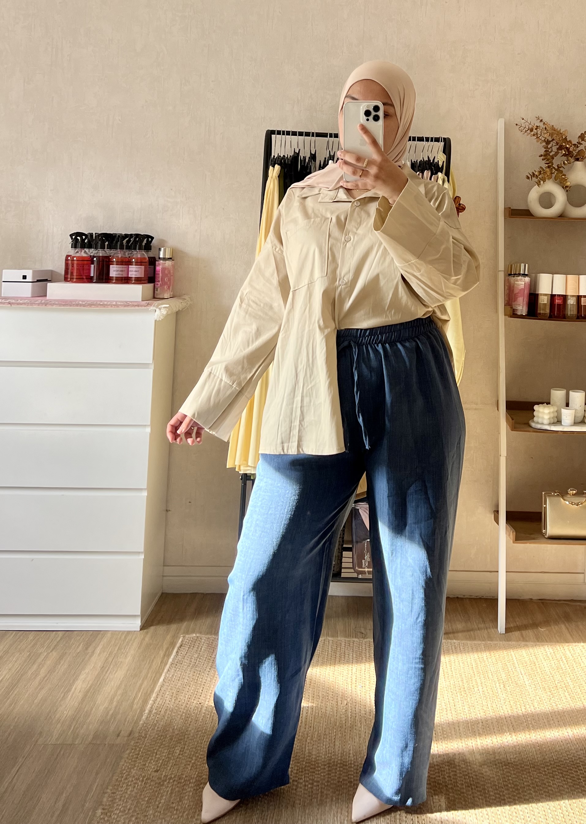 Pantalon large effet lin 