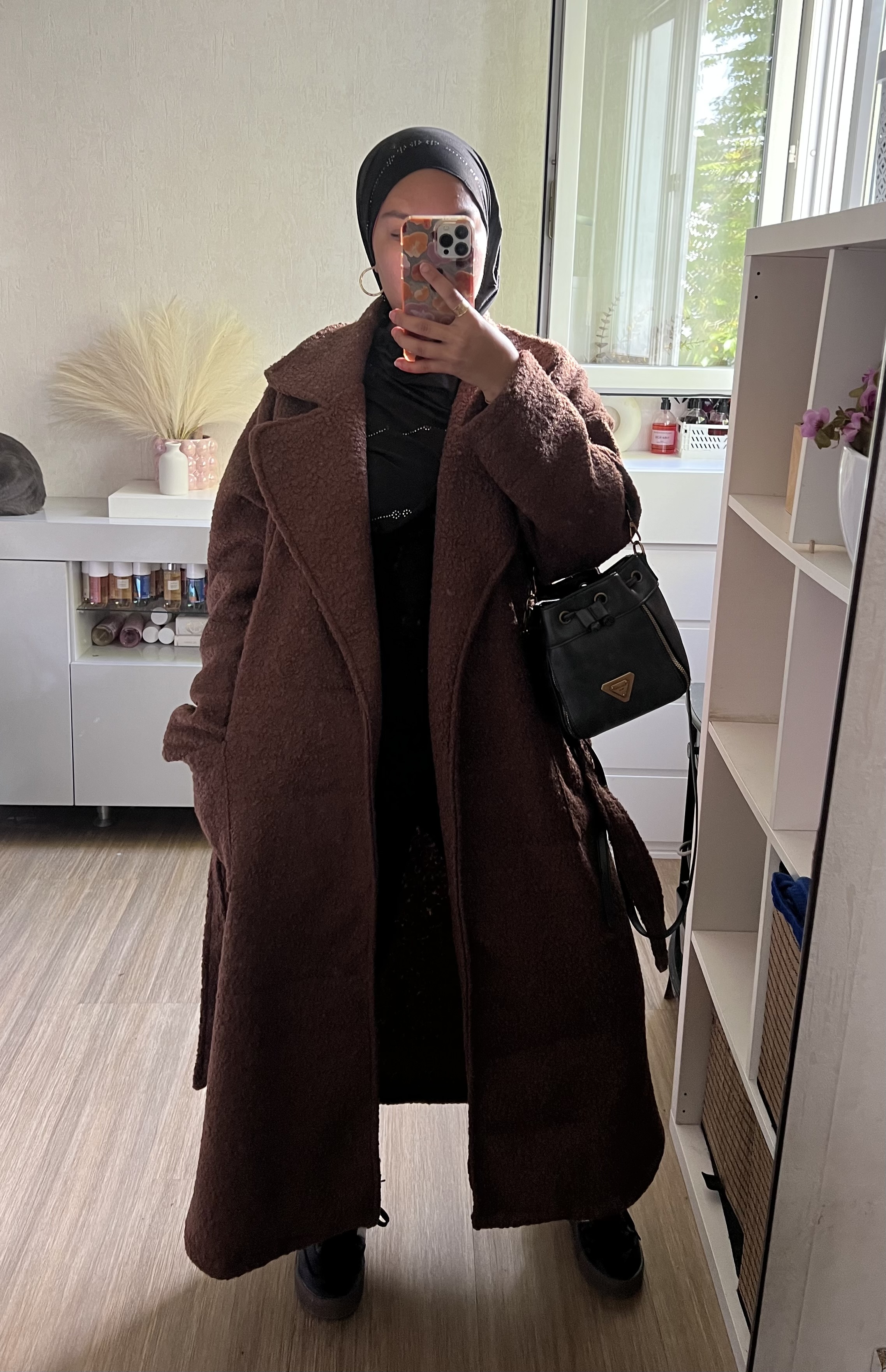 Manteau long en tissu peluche