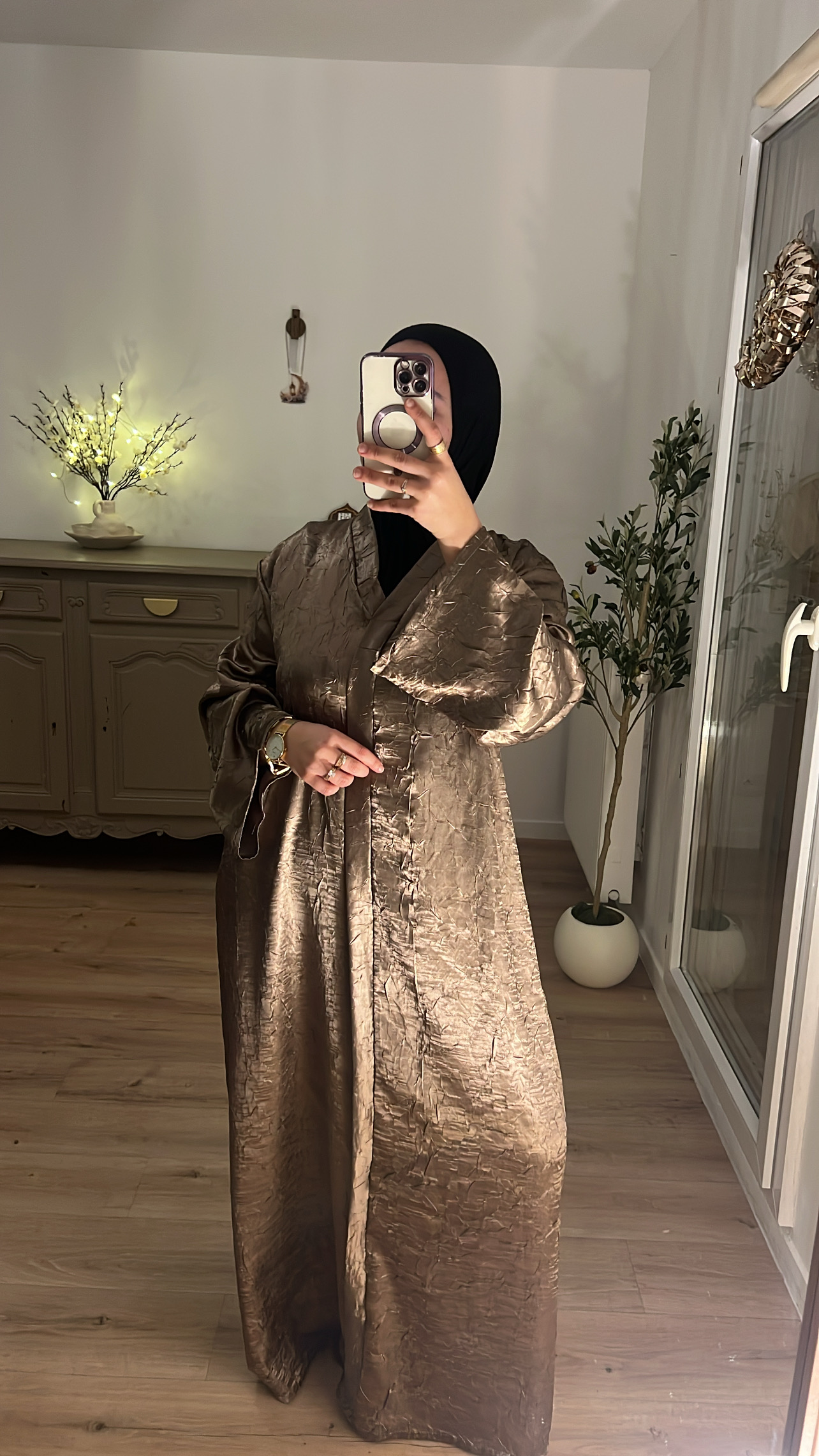 Abaya satinée effet froissée