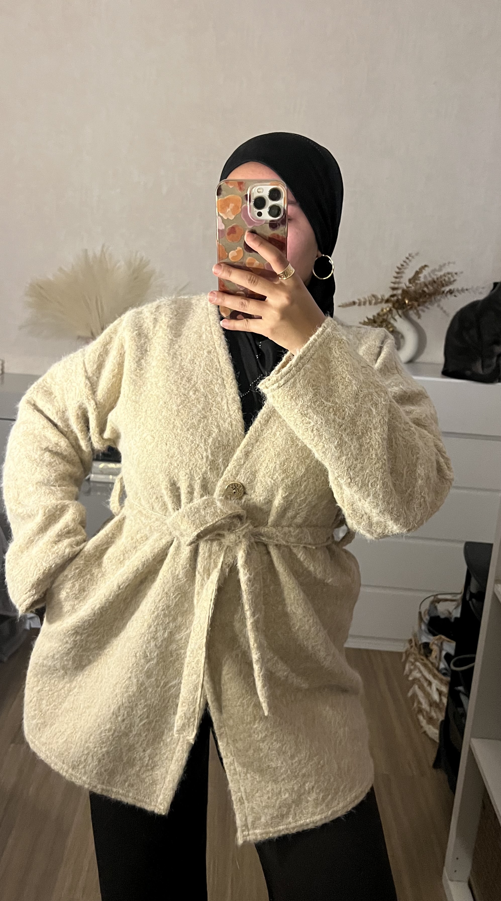 Veste manteau beige en laine