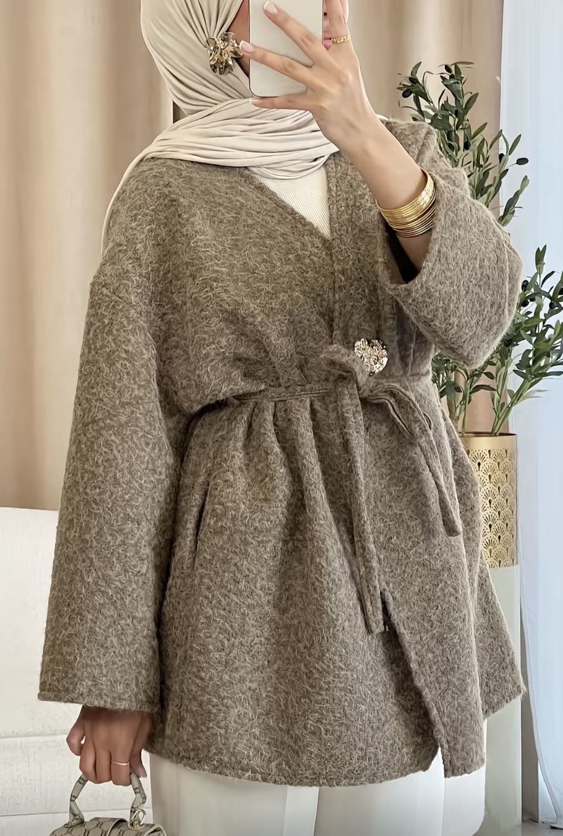 Veste manteau beige en laine