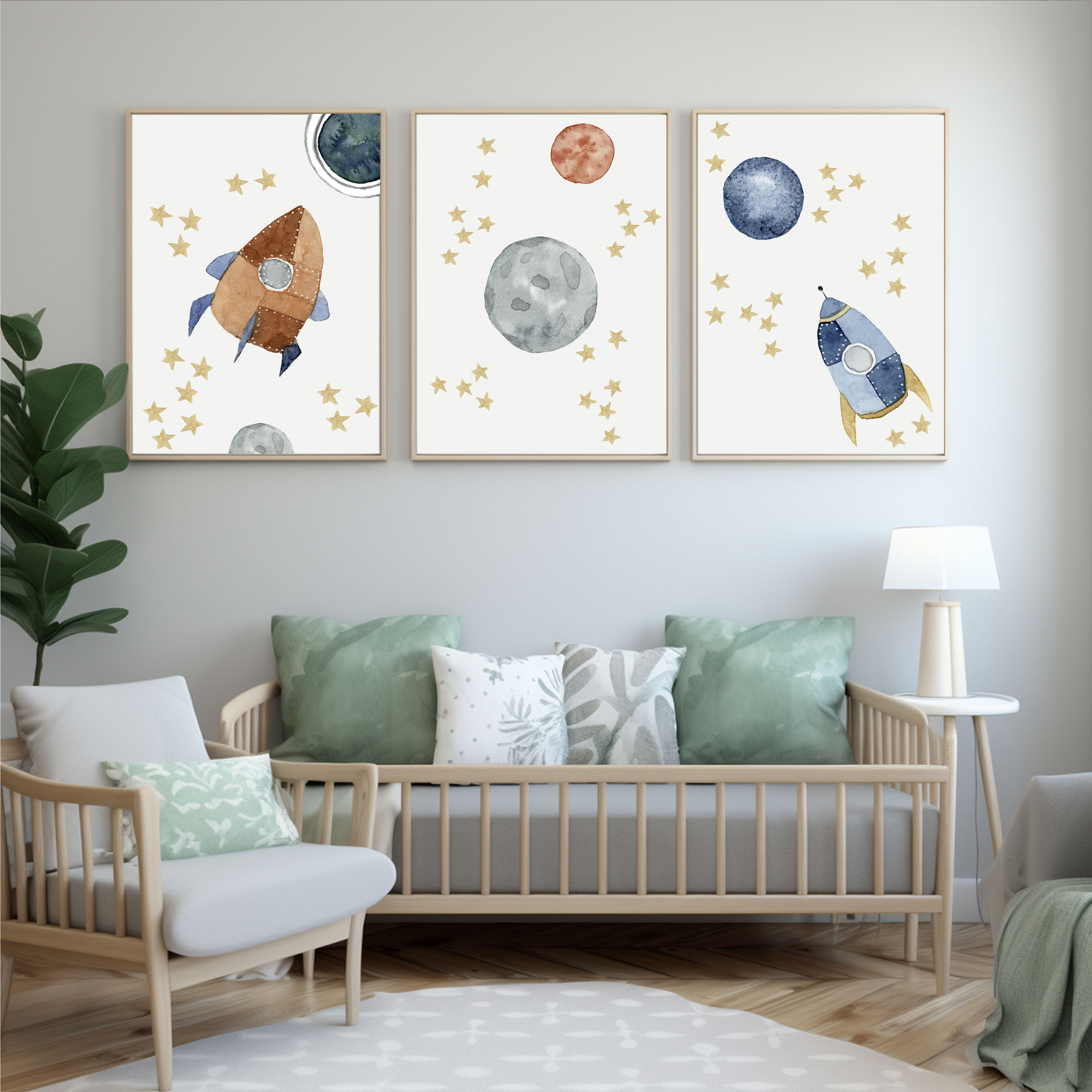 Hand-Painted Rocket Wall Art