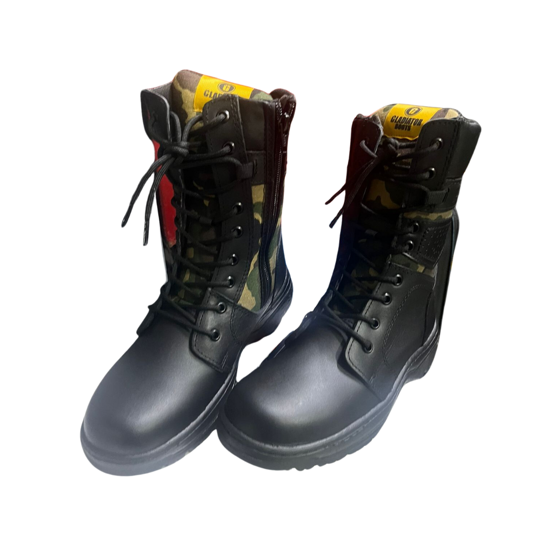 	Botas Negras con Lona Camuflajeada