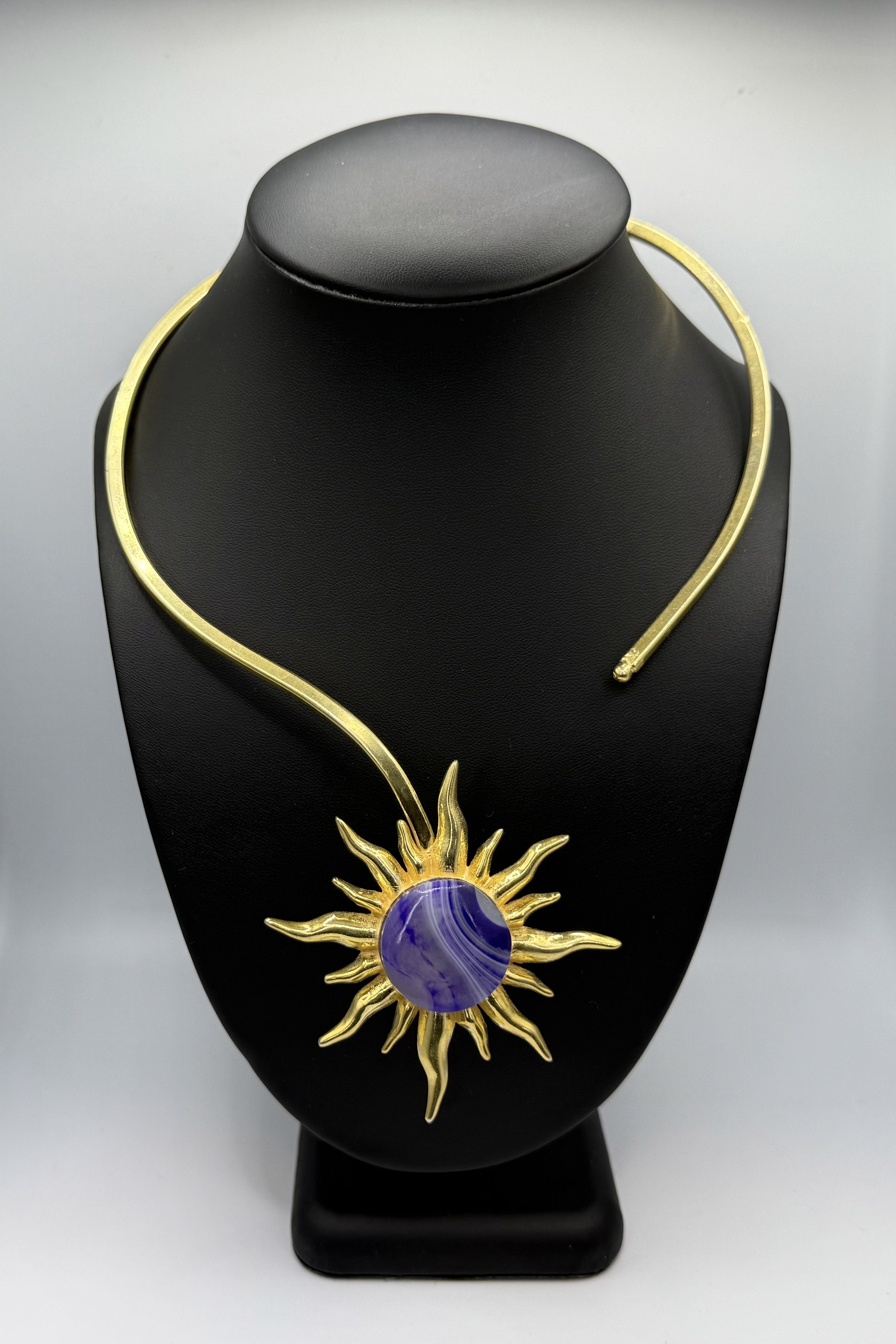 Silver Sunburst Necklace with Gem