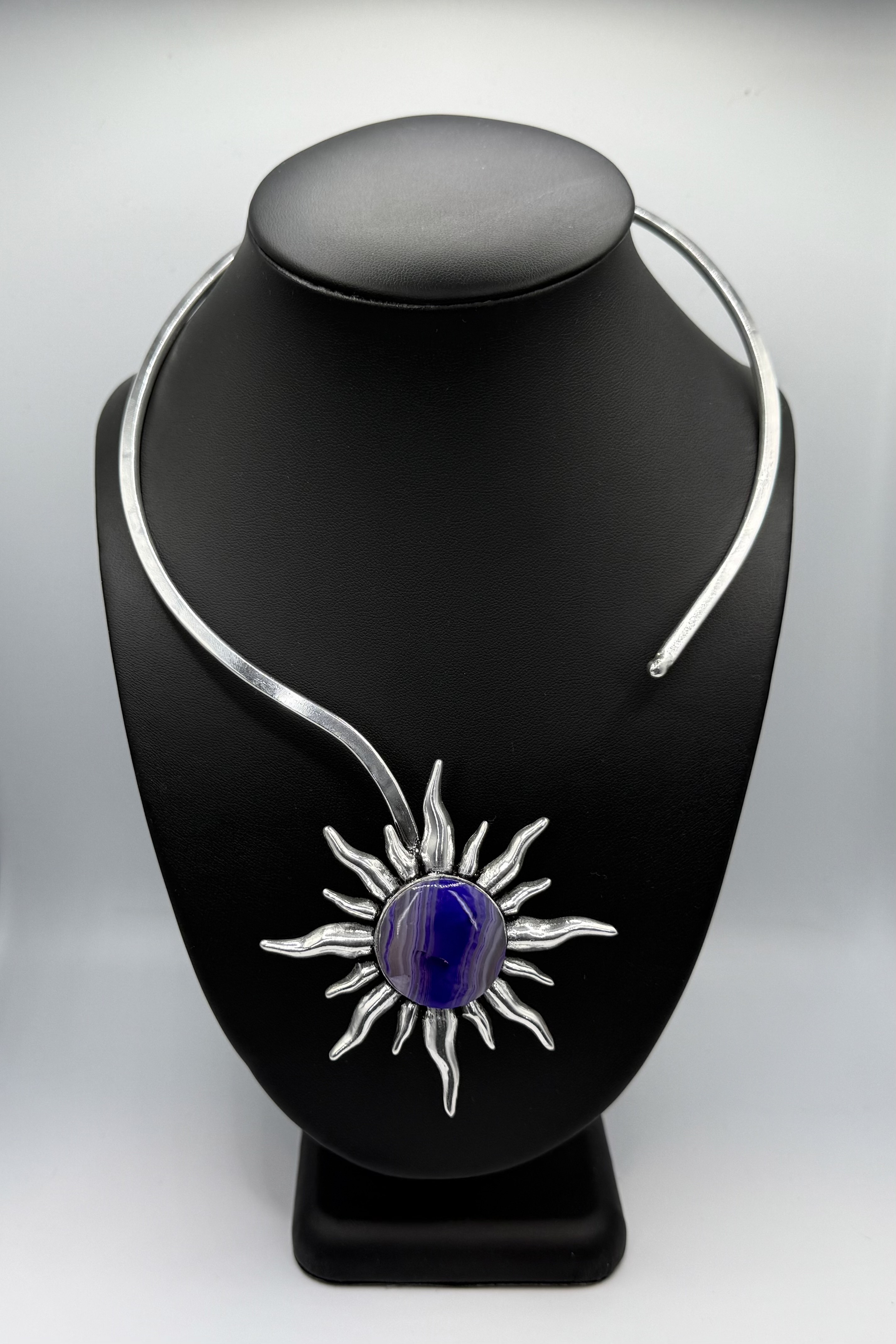 Silver Sunburst Necklace with Gem