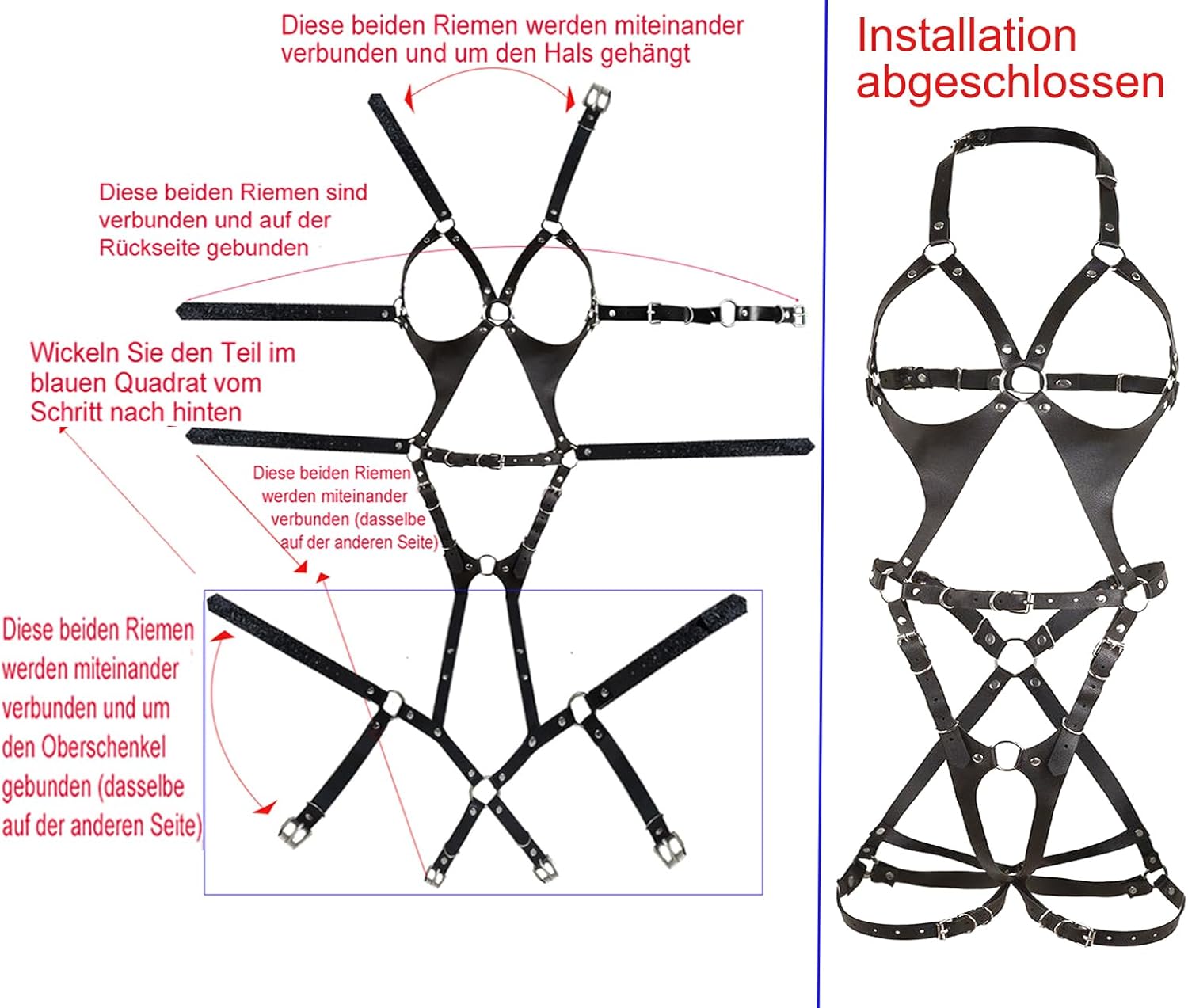 Faux Leder Harness Lingerie Bondageset Riemenbody Brustgurte Fetisch Erotik Reizwäsche SM Fesseln Sexspielzeug für Frauen