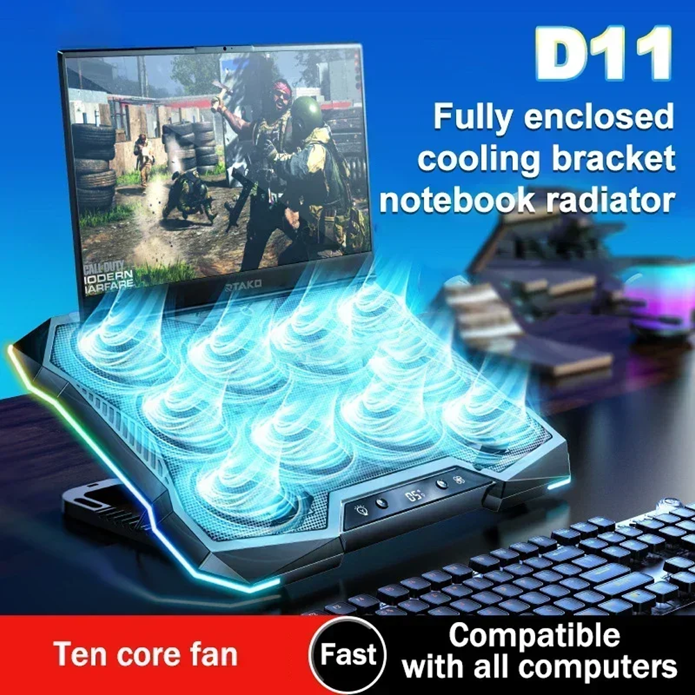 D11 Gaming Laptop Cooler – RGB, 10 Fans, Ultra-Quiet