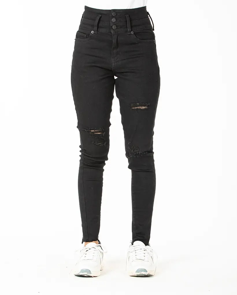 High-Waisted Black Ripped Jeans