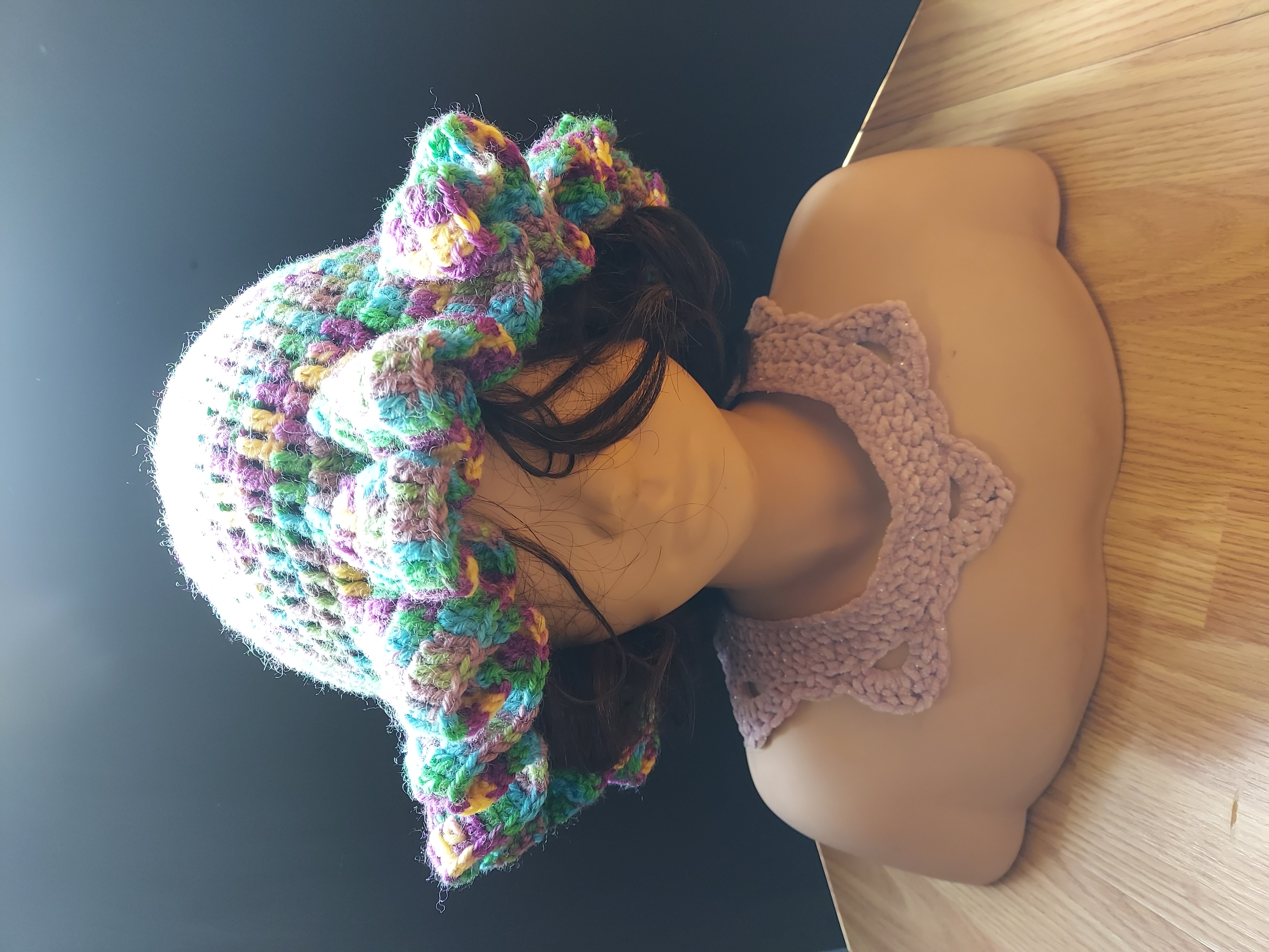 Multicolored Crochet Ruffle Hat