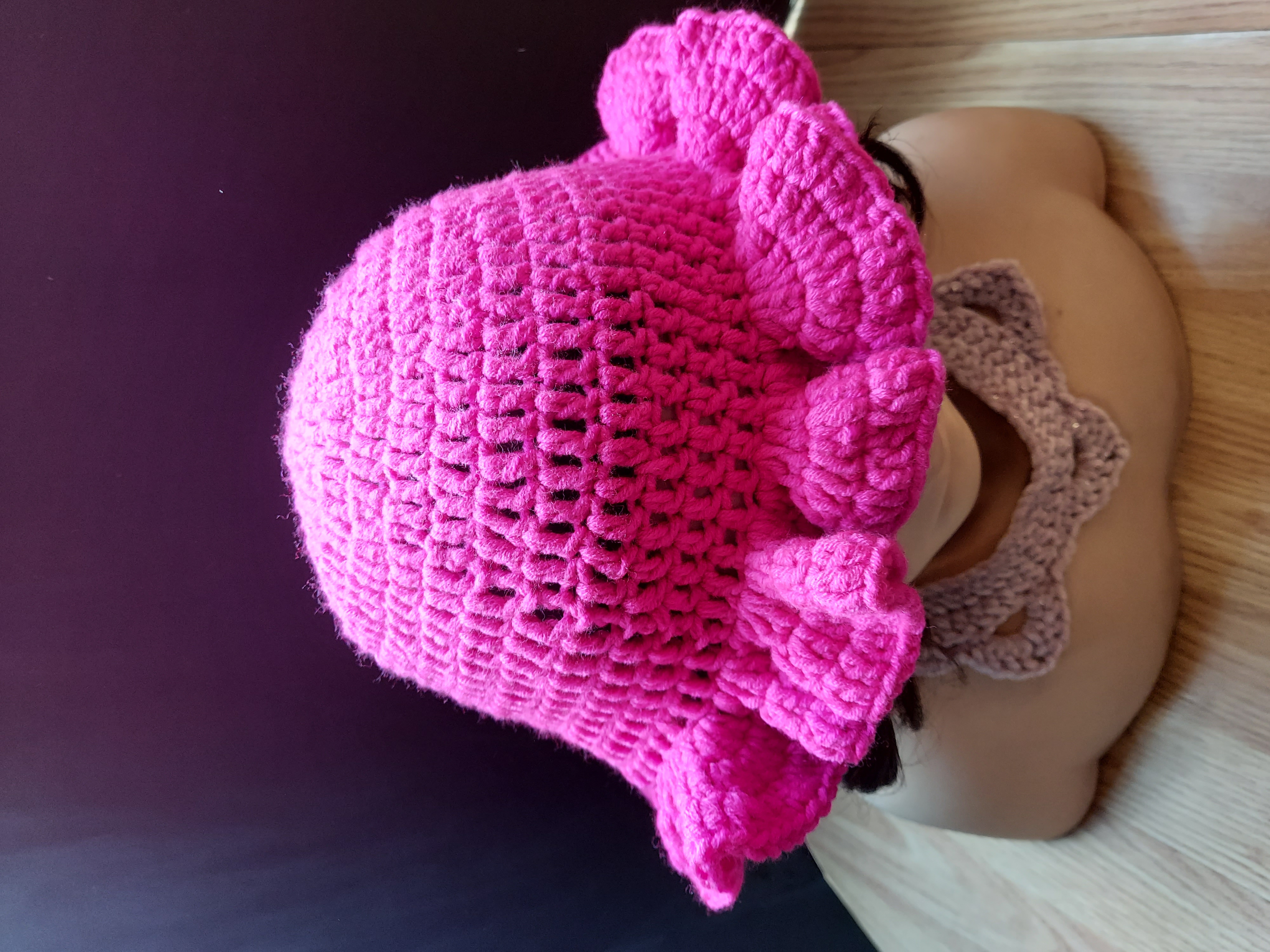 Pink Crochet Ruffle Hat