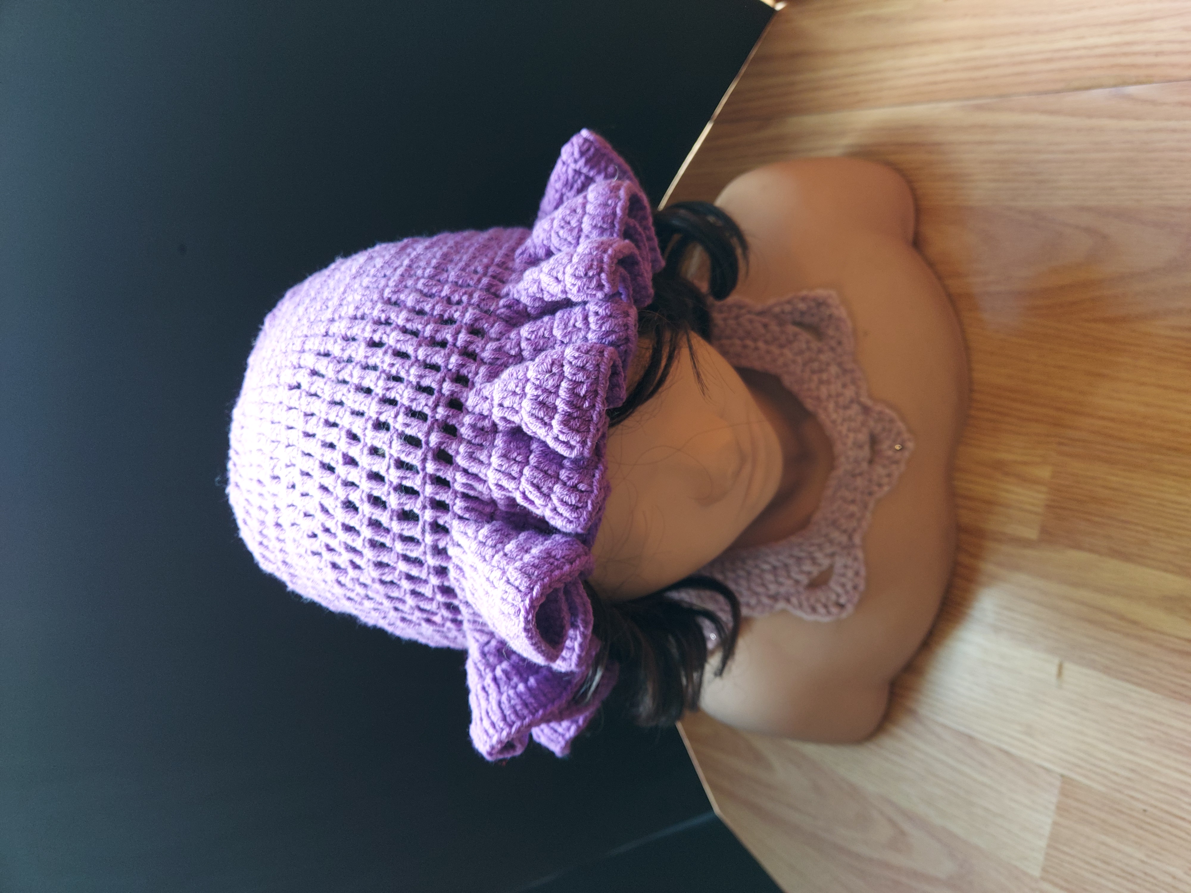 Purple Ruffle Crochet Hat
