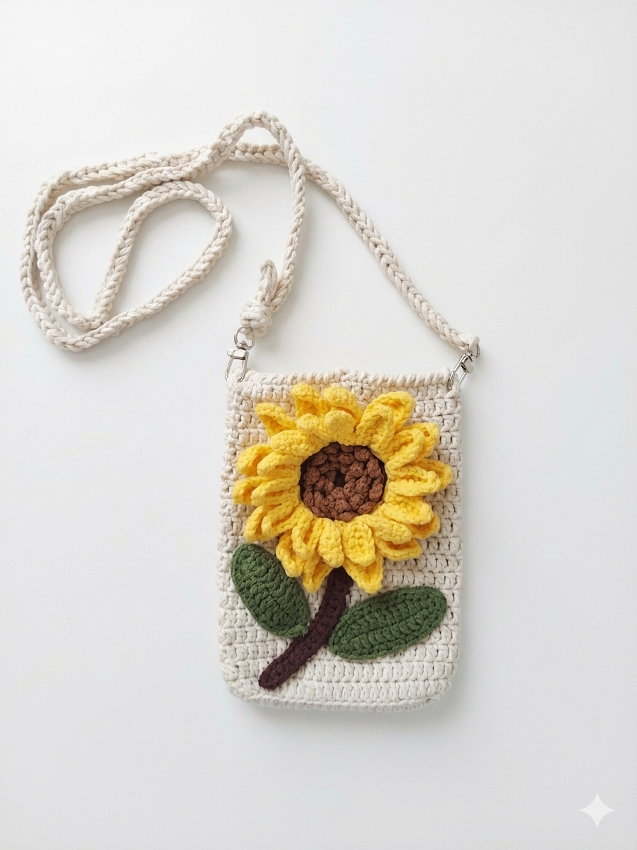 Crochet Sunflower Crossbody Bag