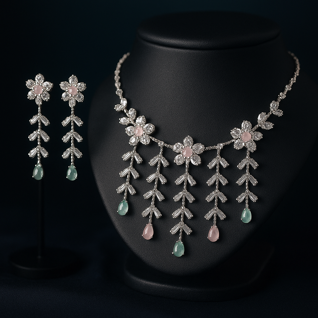 Elegant Floral Gemstone Jewelry Set