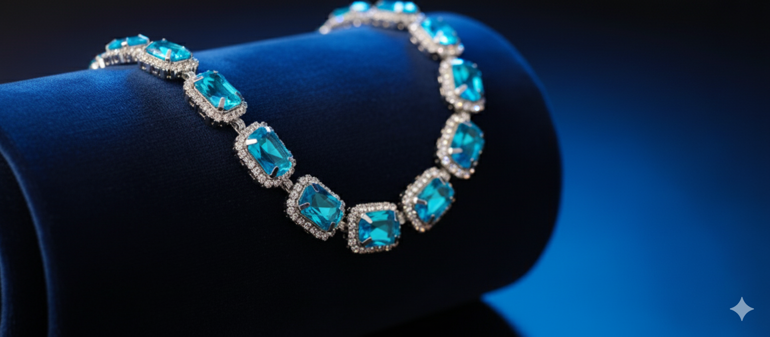 Emerald-Cut Blue Gemstone Jewelry Set
