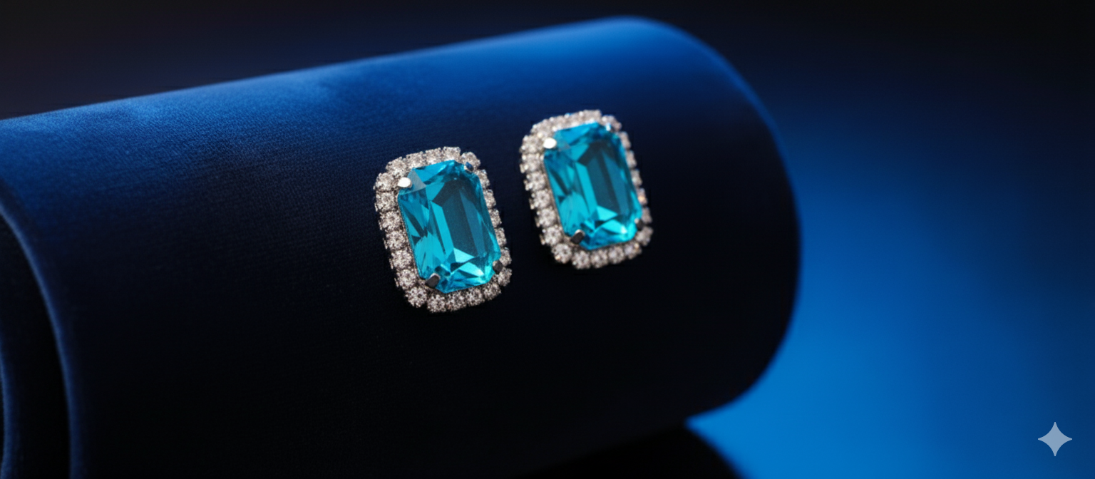 Emerald-Cut Blue Gemstone Jewelry Set