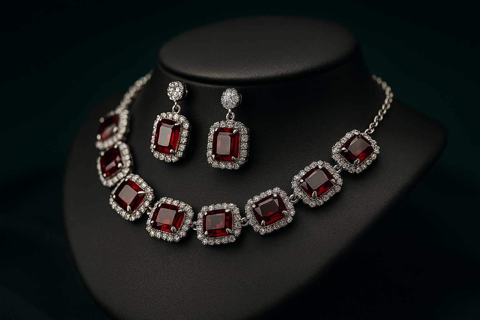 Elegant Ruby and Diamond Jewelry Set