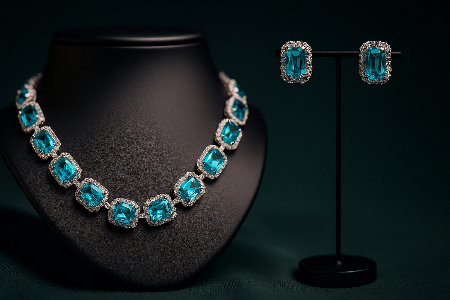 Emerald-Cut Blue Gemstone Jewelry Set