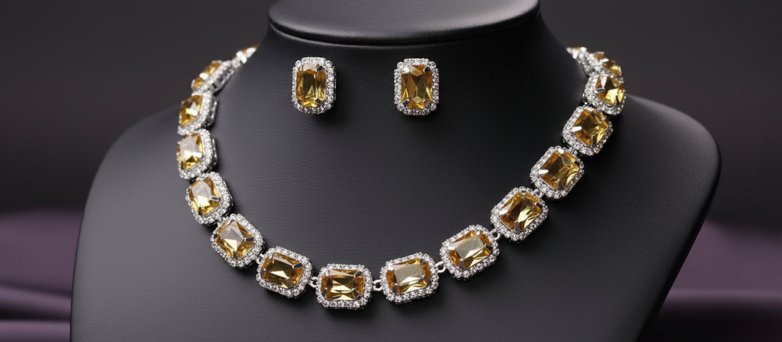Elegant Yellow Gemstone Necklace and Earring Set
