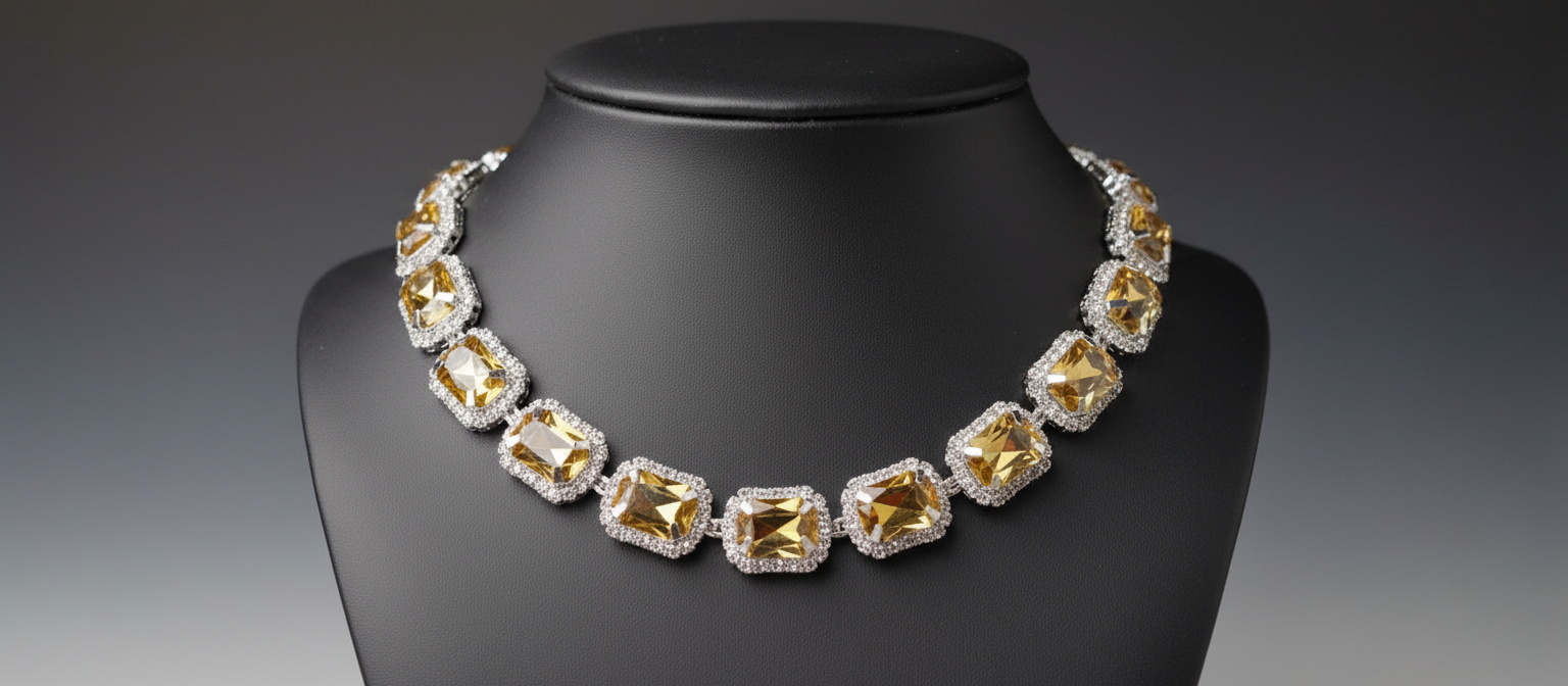Elegant Yellow Gemstone Necklace and Earring Set