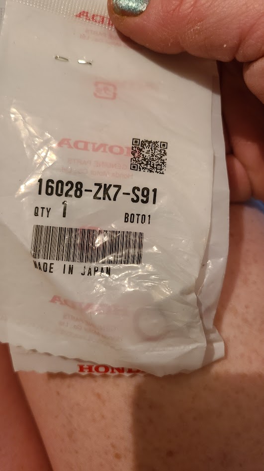 Honda Genuine Part 16028-ZK7-S91