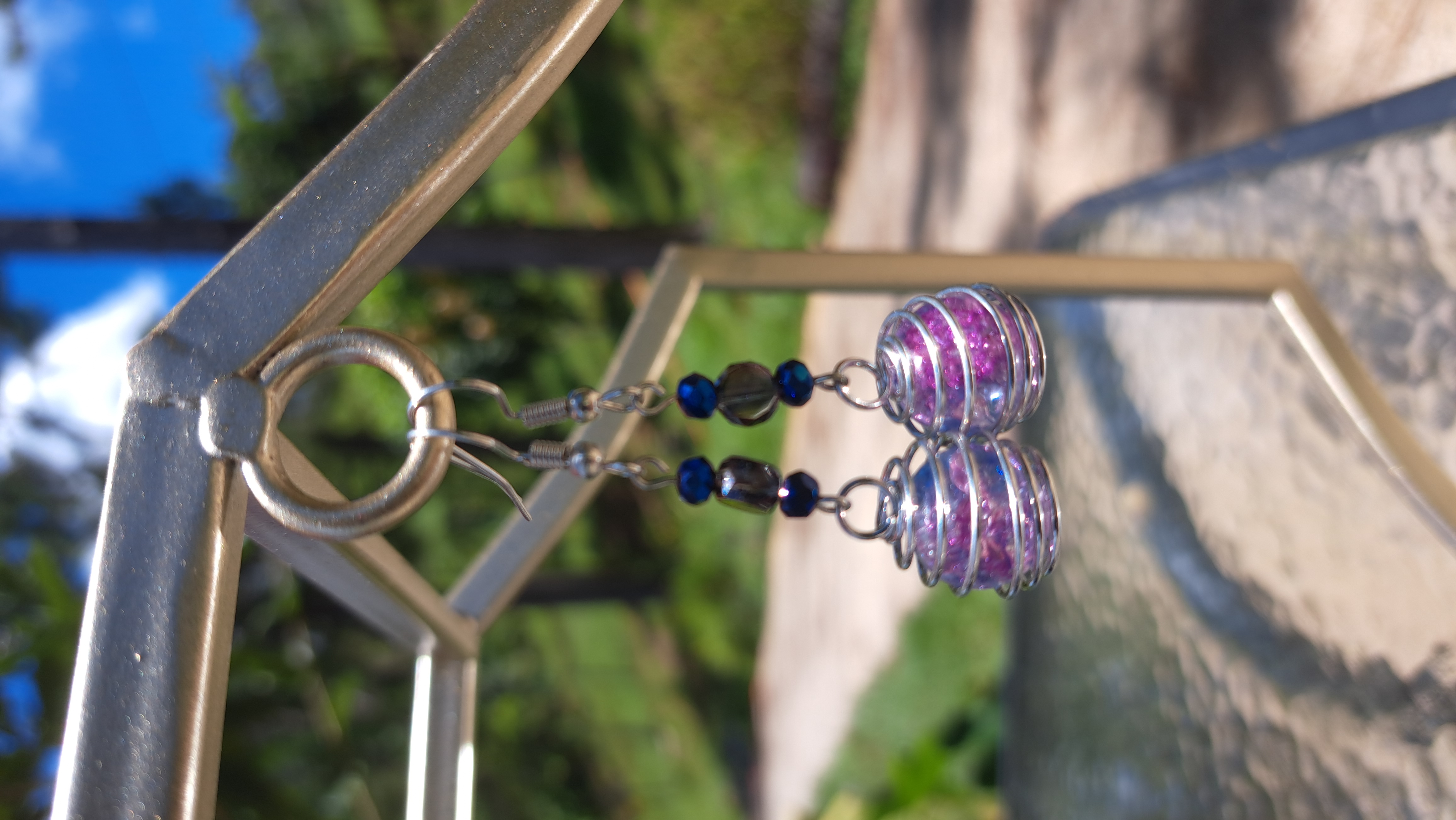 Purple and Blue Beaded Earrings