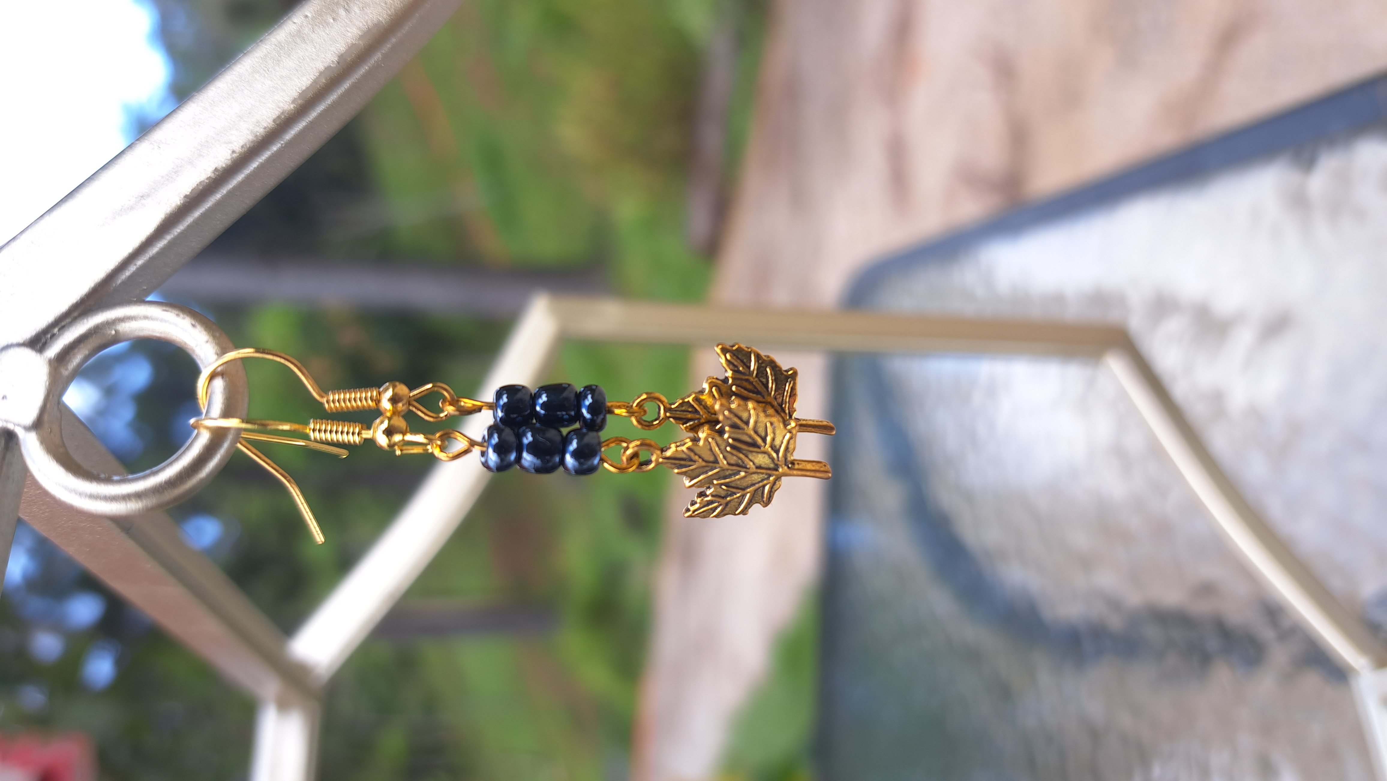 Gold Leaf and Bead Earrings