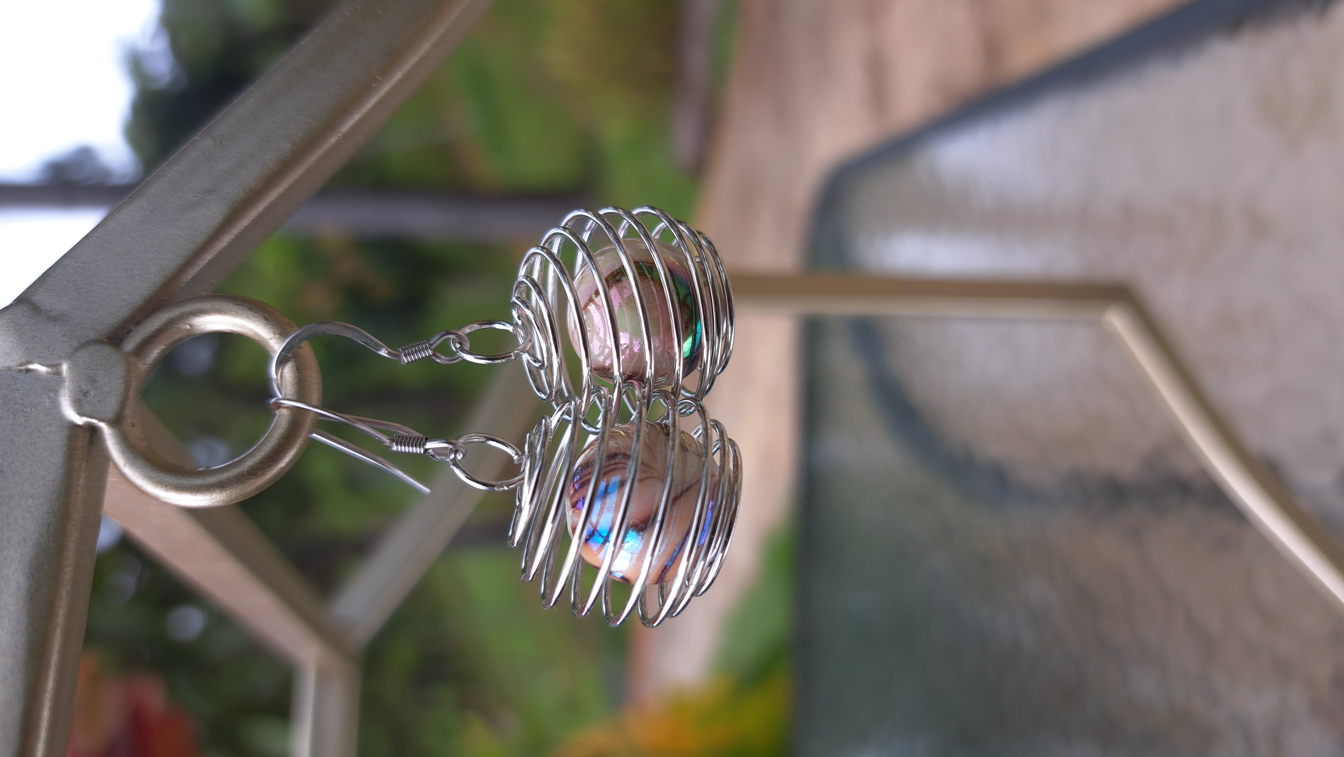Wire Cage Marble Earrings