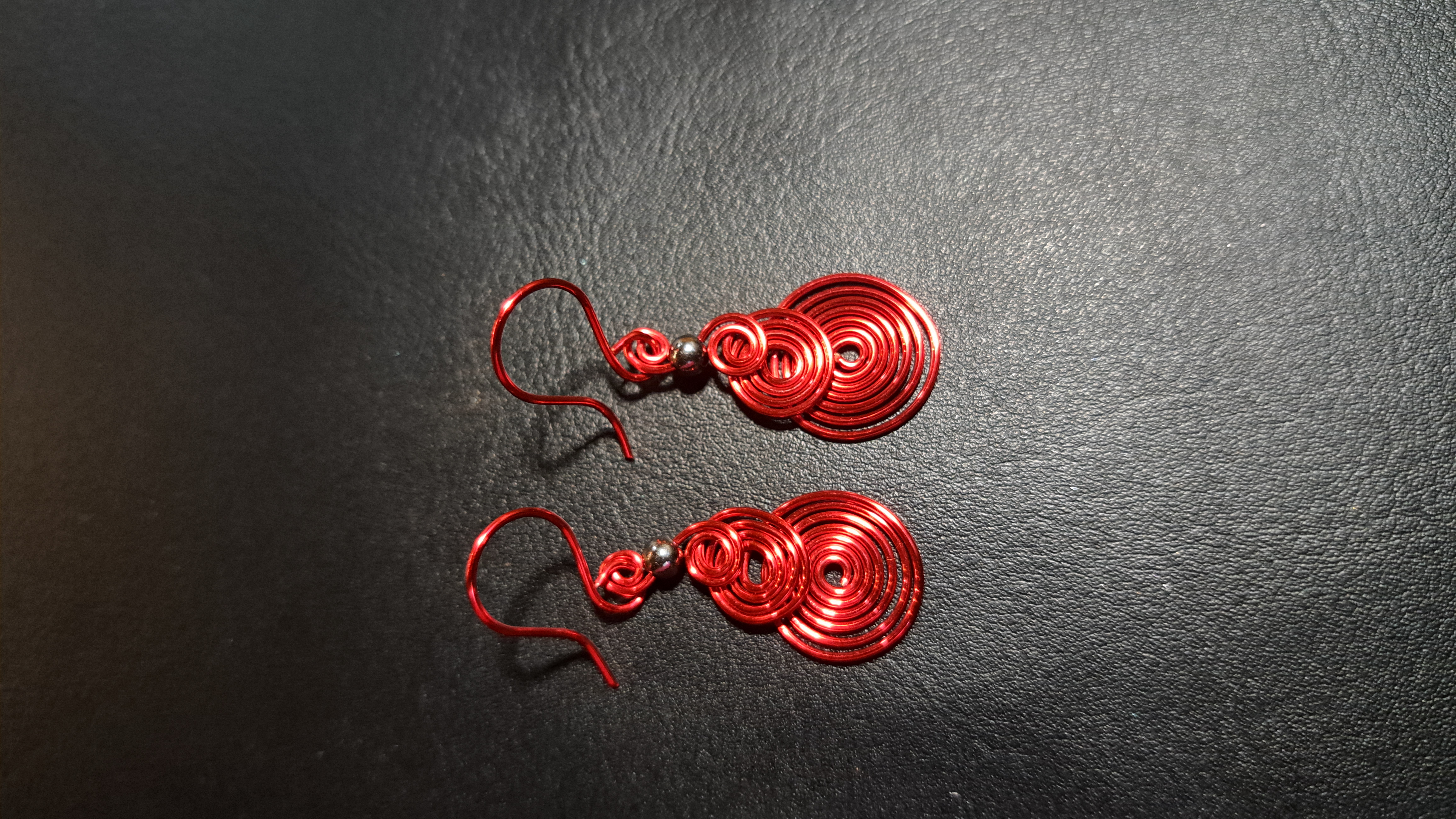minimalist spiral Red Wire Earrings