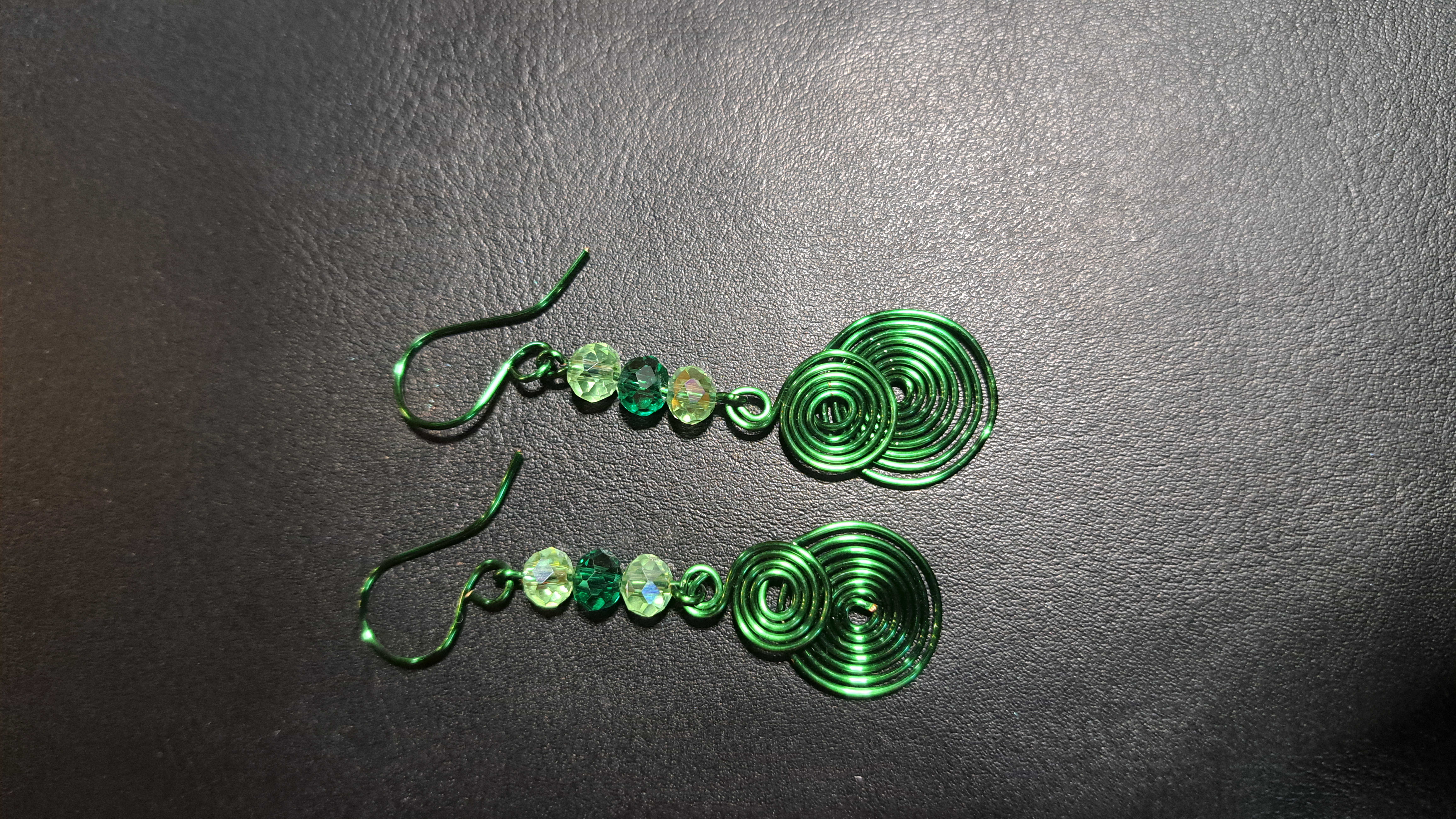 Handmade Green Wire Spiral Earrings