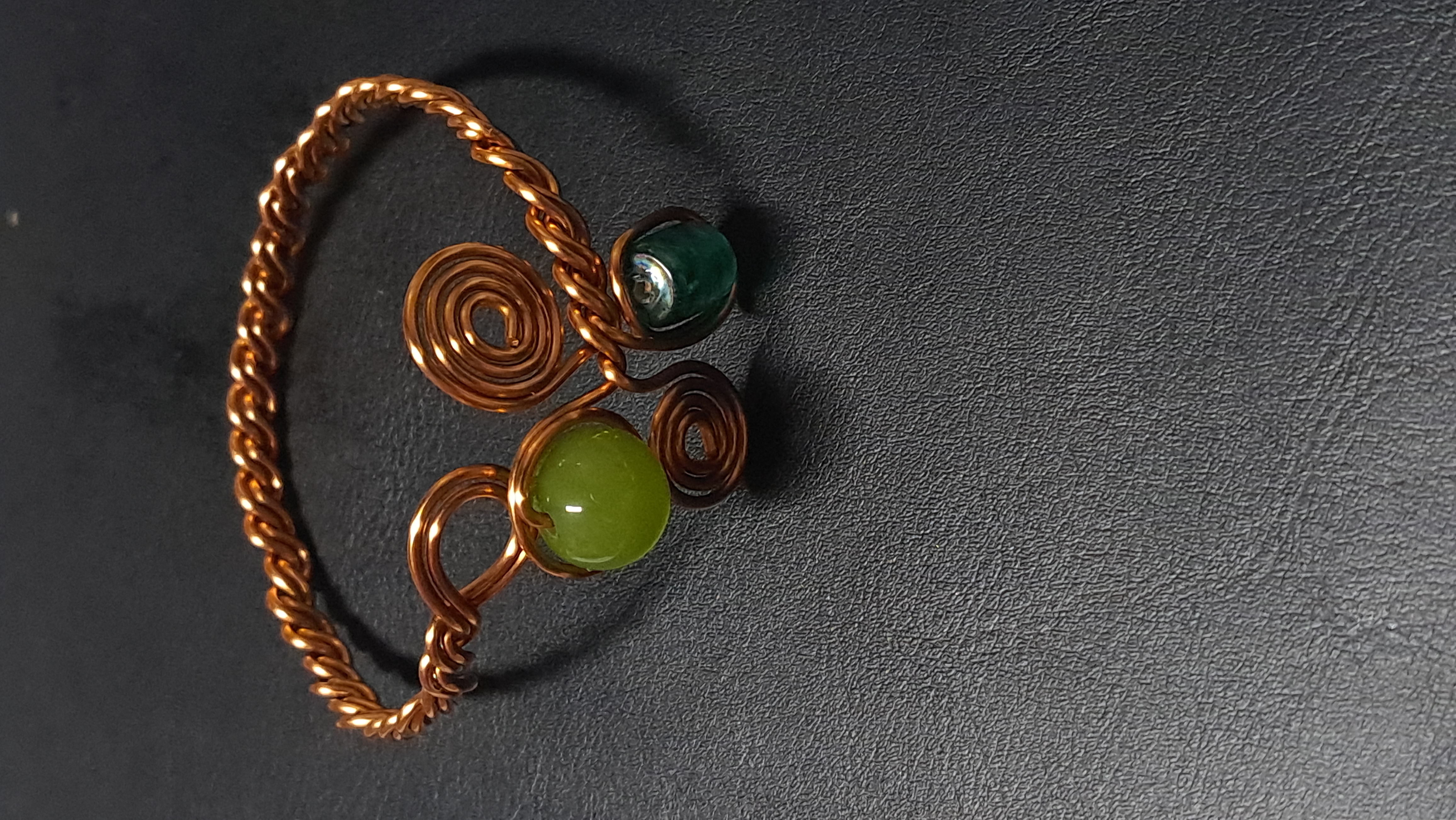 Handcrafted Copper Braided Wire Bracelet with green beads