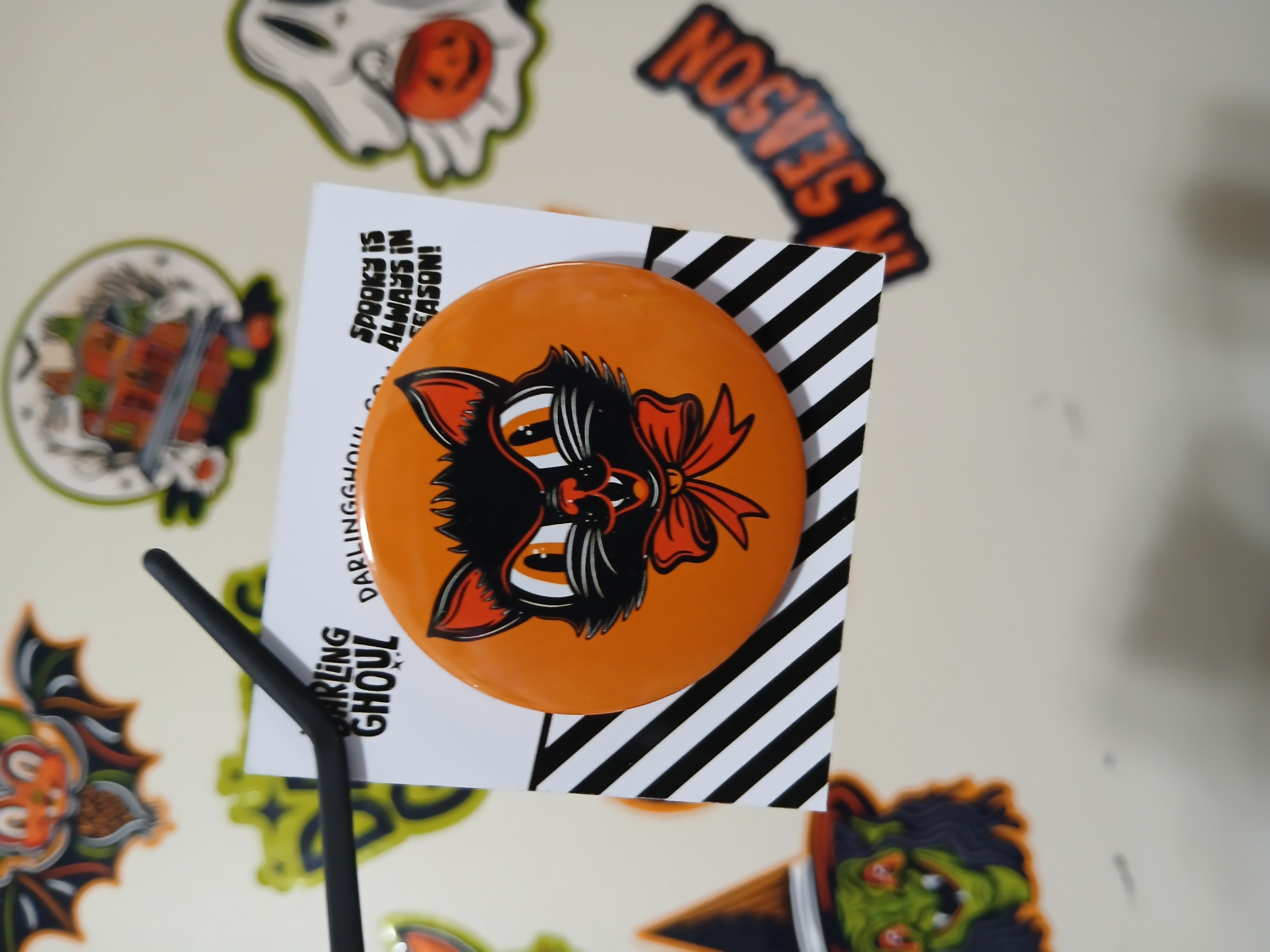 Spooky Season Cute Black Cat Pinback Button Badge