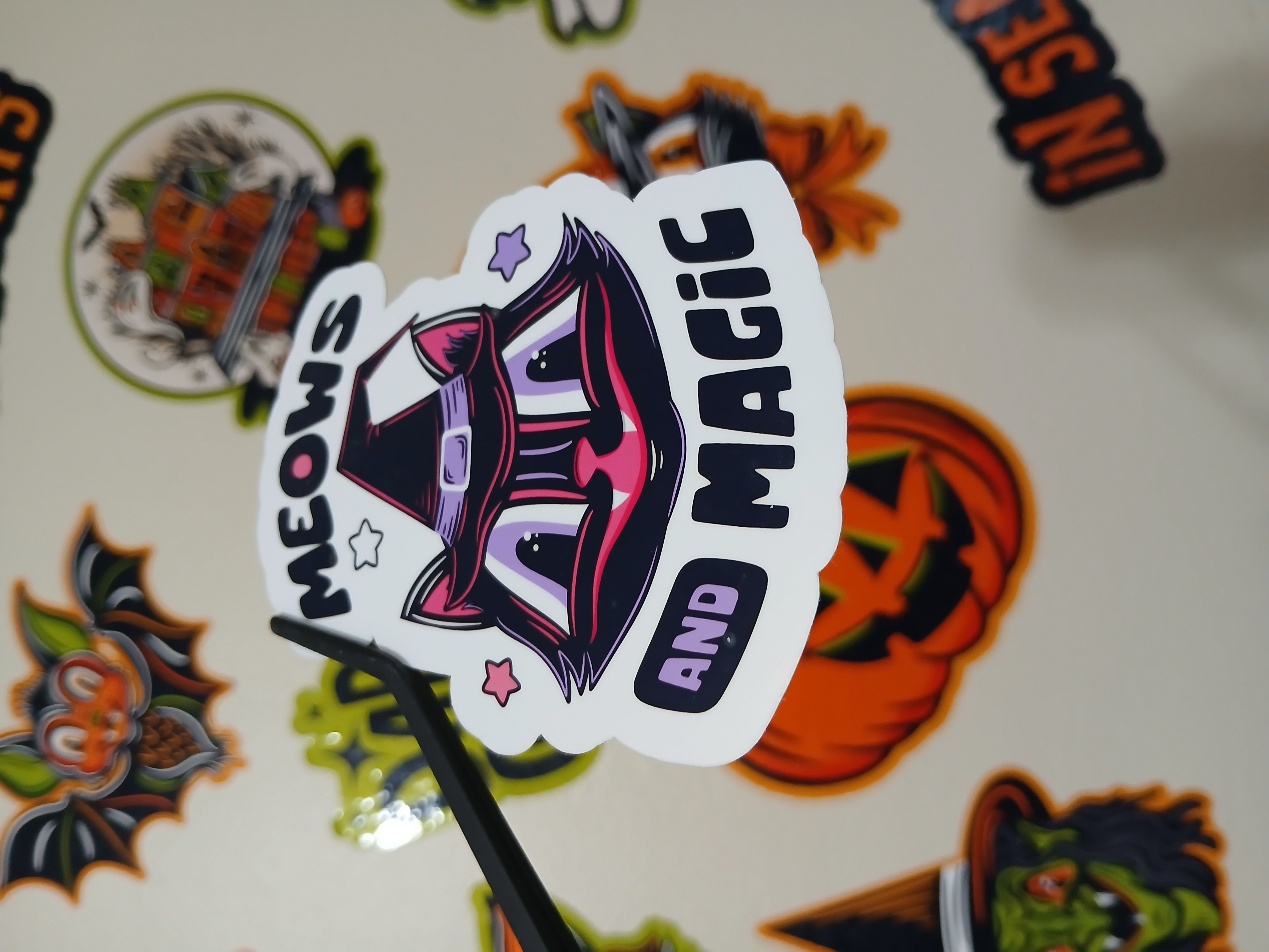 Spooky Season Meows and Magic Black Cat Witch, Bats Vinyl Decal Sticker