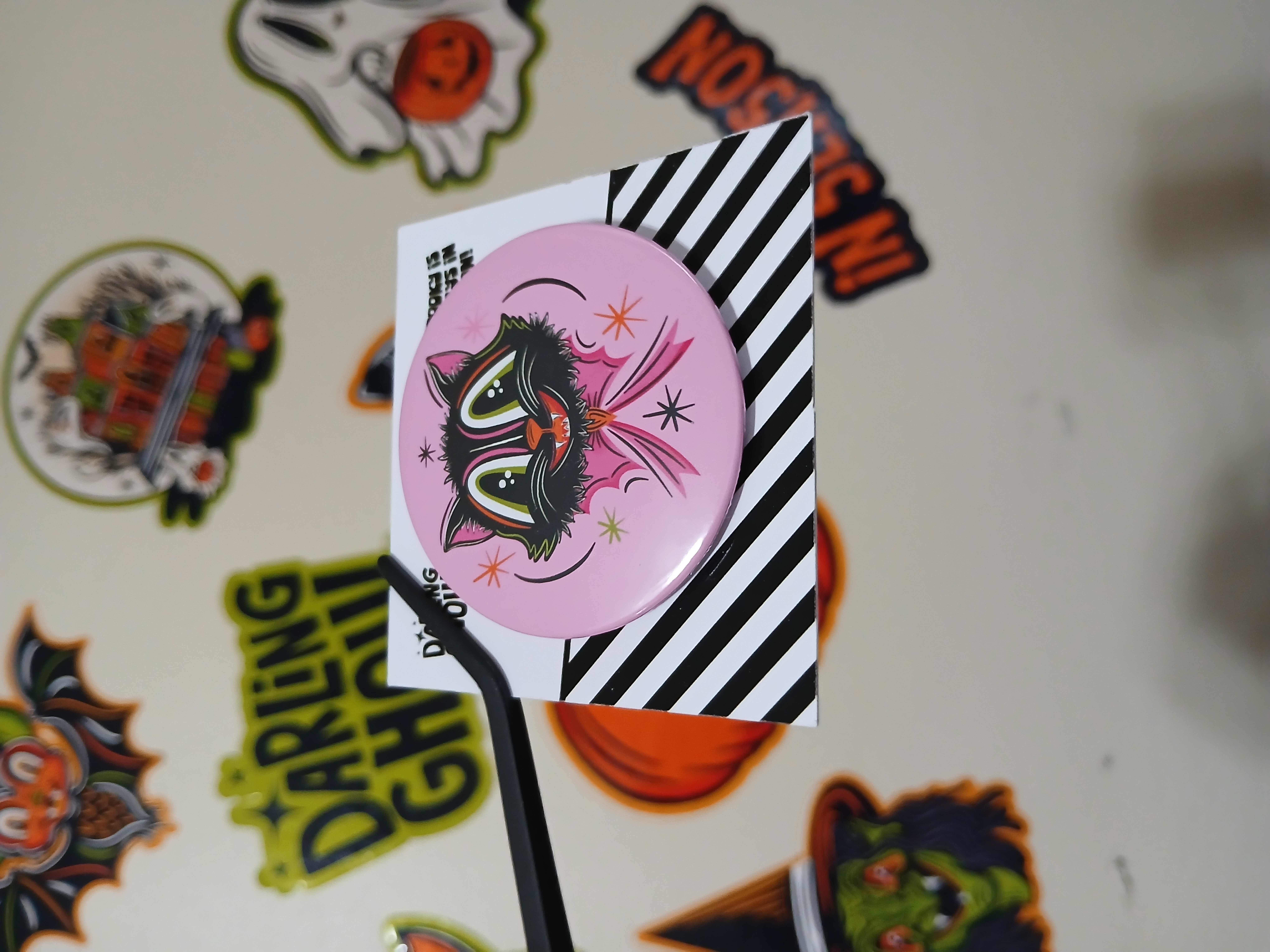 Spooky Season Cute Black Cat Pinback Button Badge