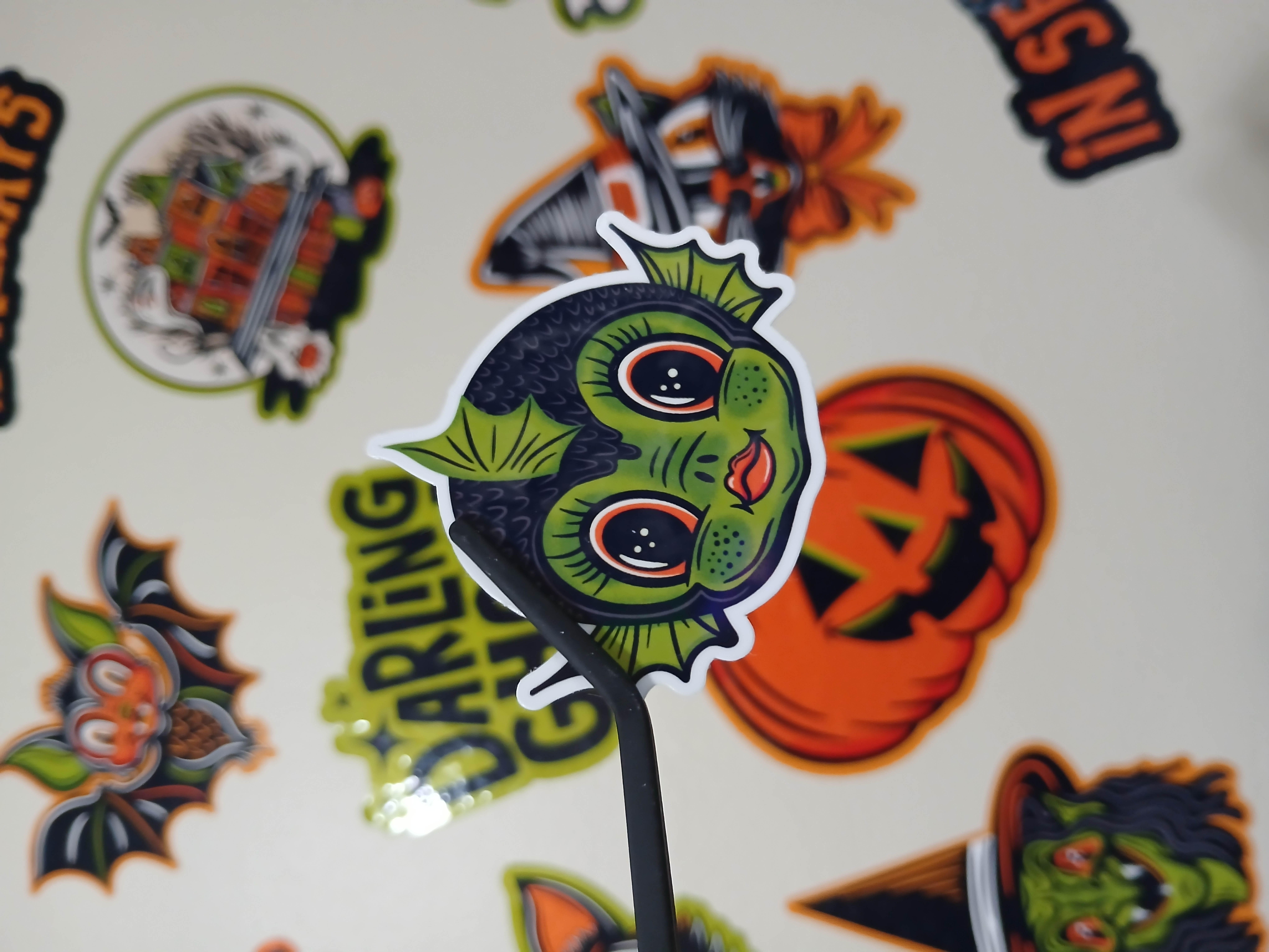 Spooky Cute Green Orange Sea Creature Halloween Monster Vinyl Decal Sticker