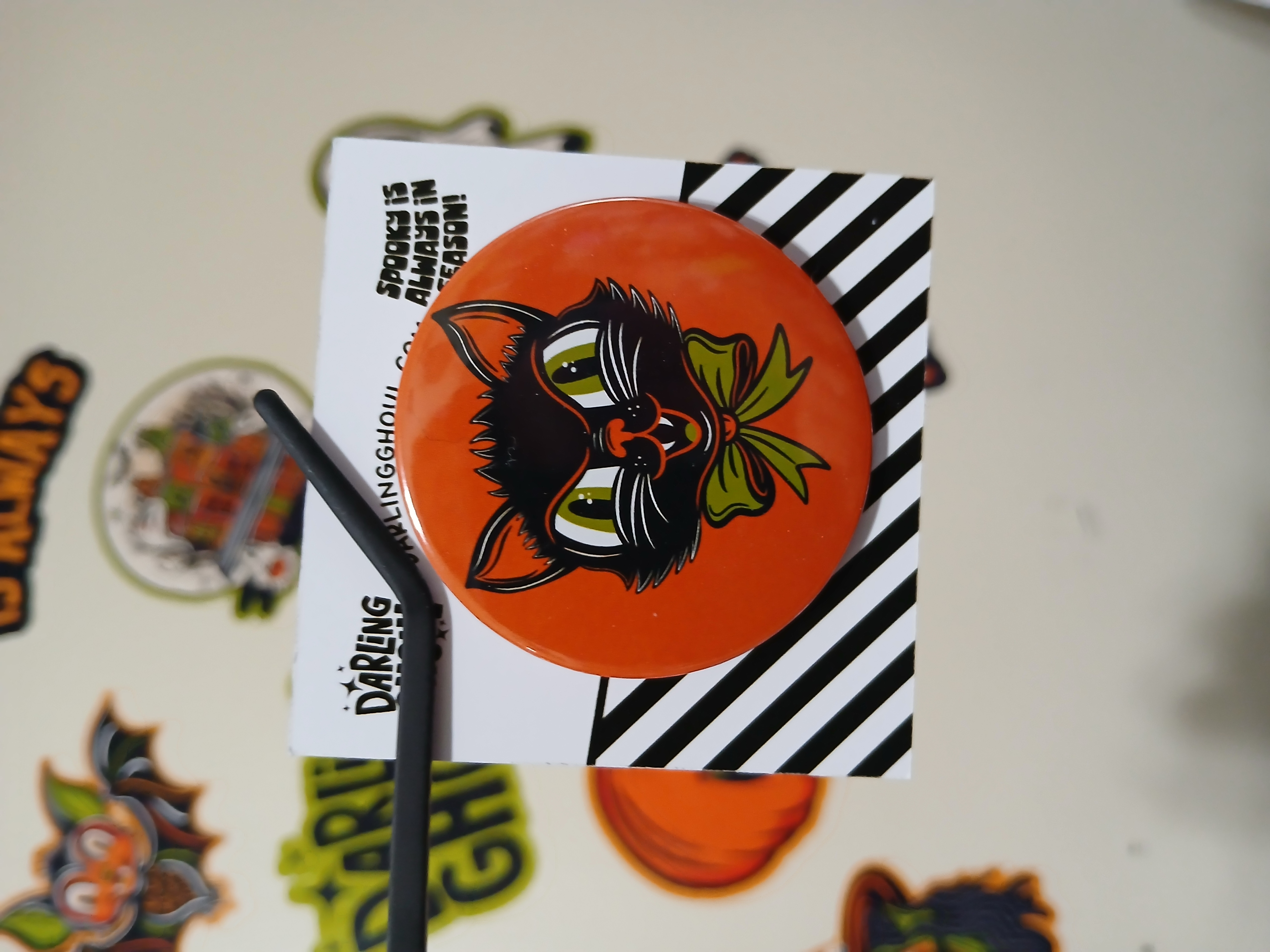 Spooky Season Cute Black Cat Pinback Button Badge