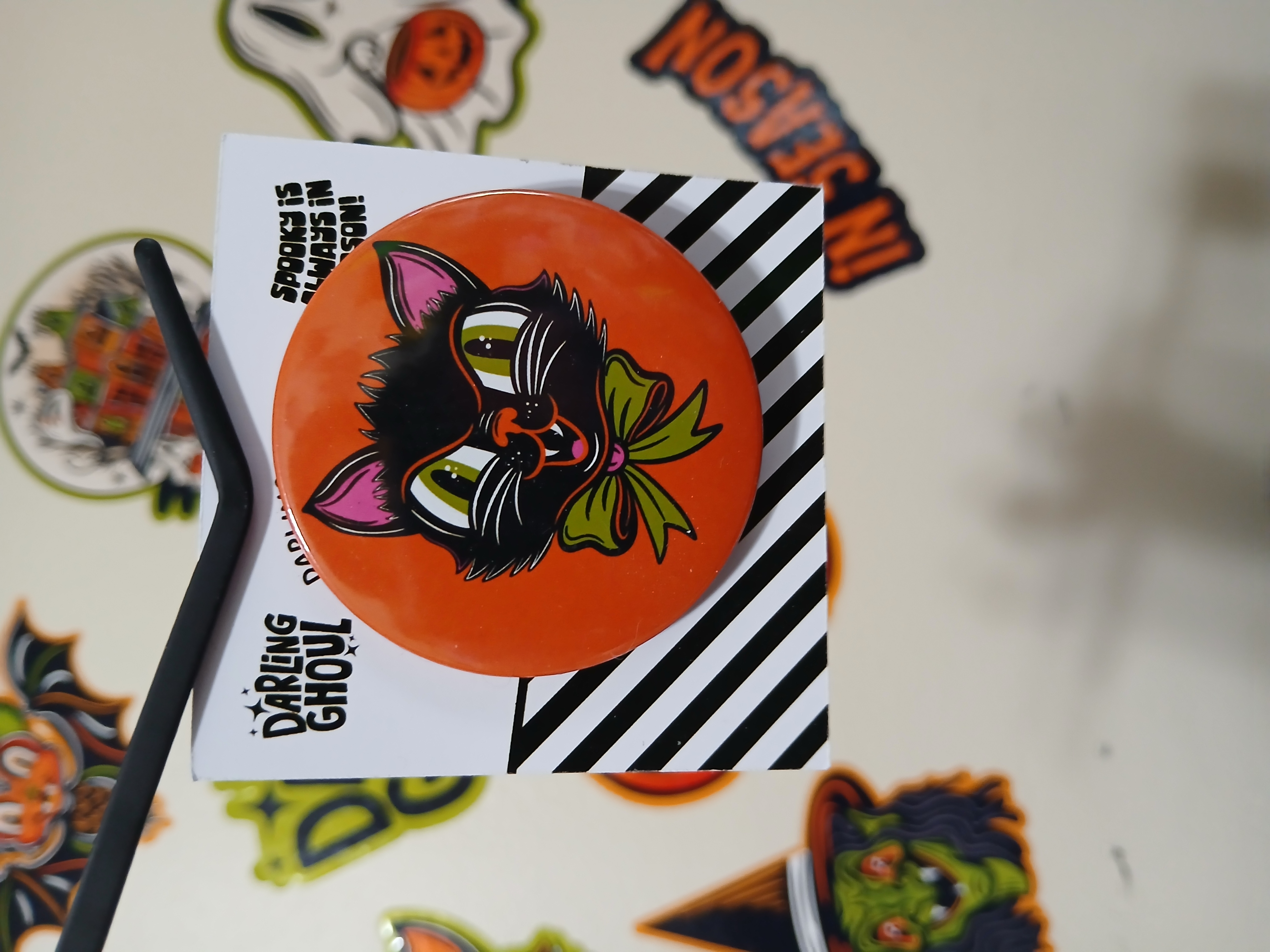 Spooky Season Cute Black Cat Pinback Button Badge