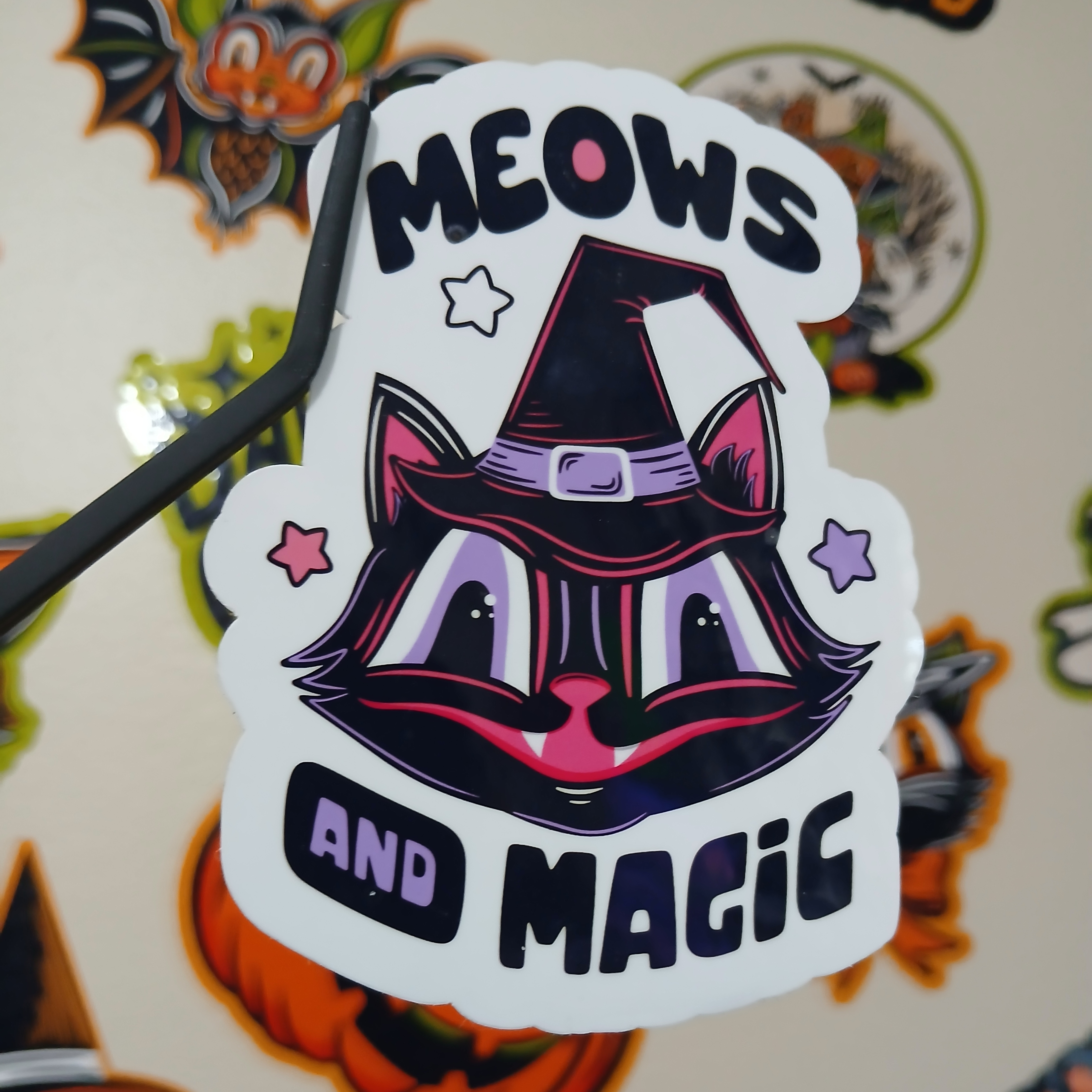 Spooky Season Meows and Magic Black Cat Witch, Bats Vinyl Decal Sticker