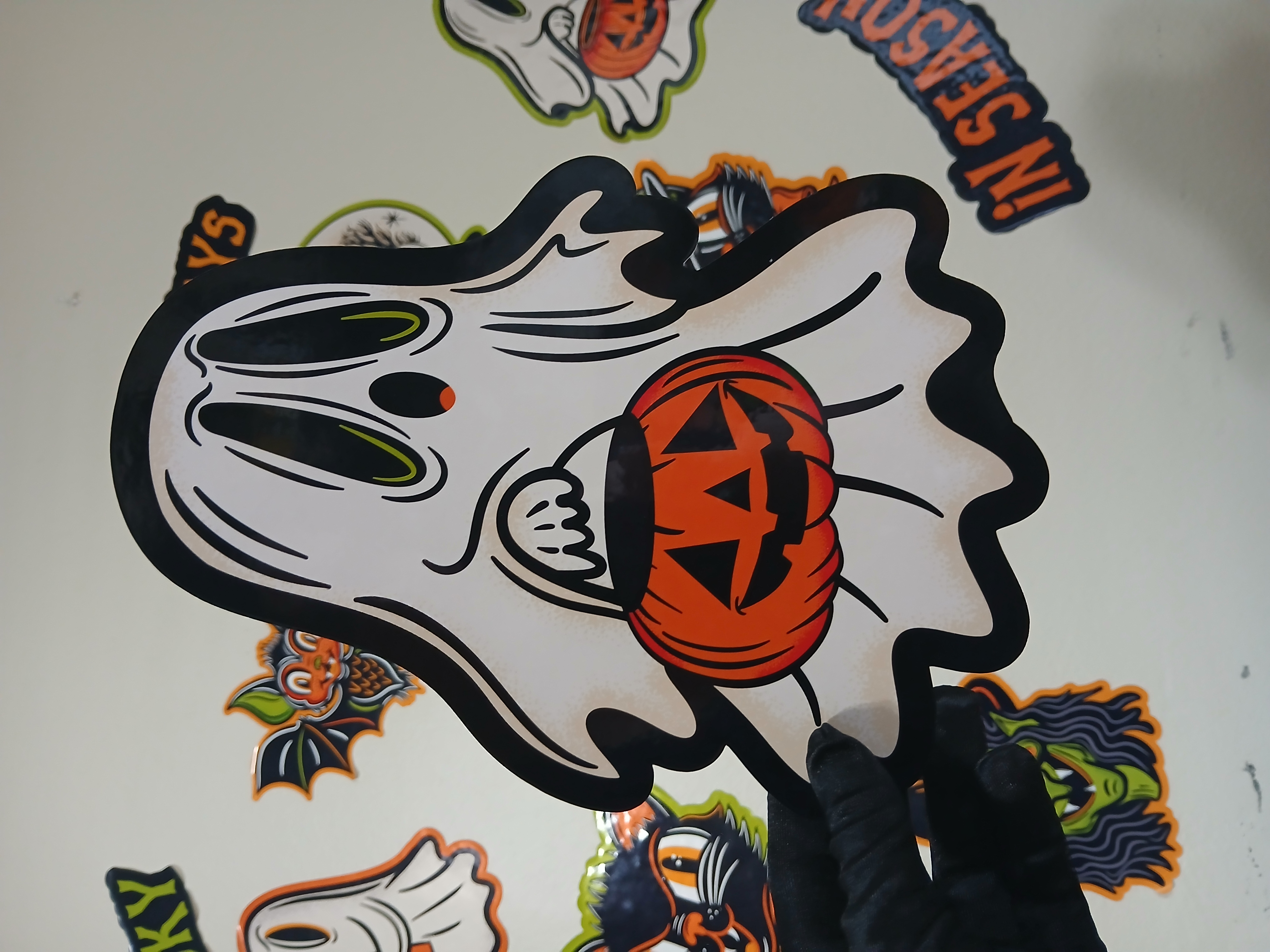 Spooky Season Ghost with Jack-o-Lantern pail Halloween Wall Decor Paper Die Cut