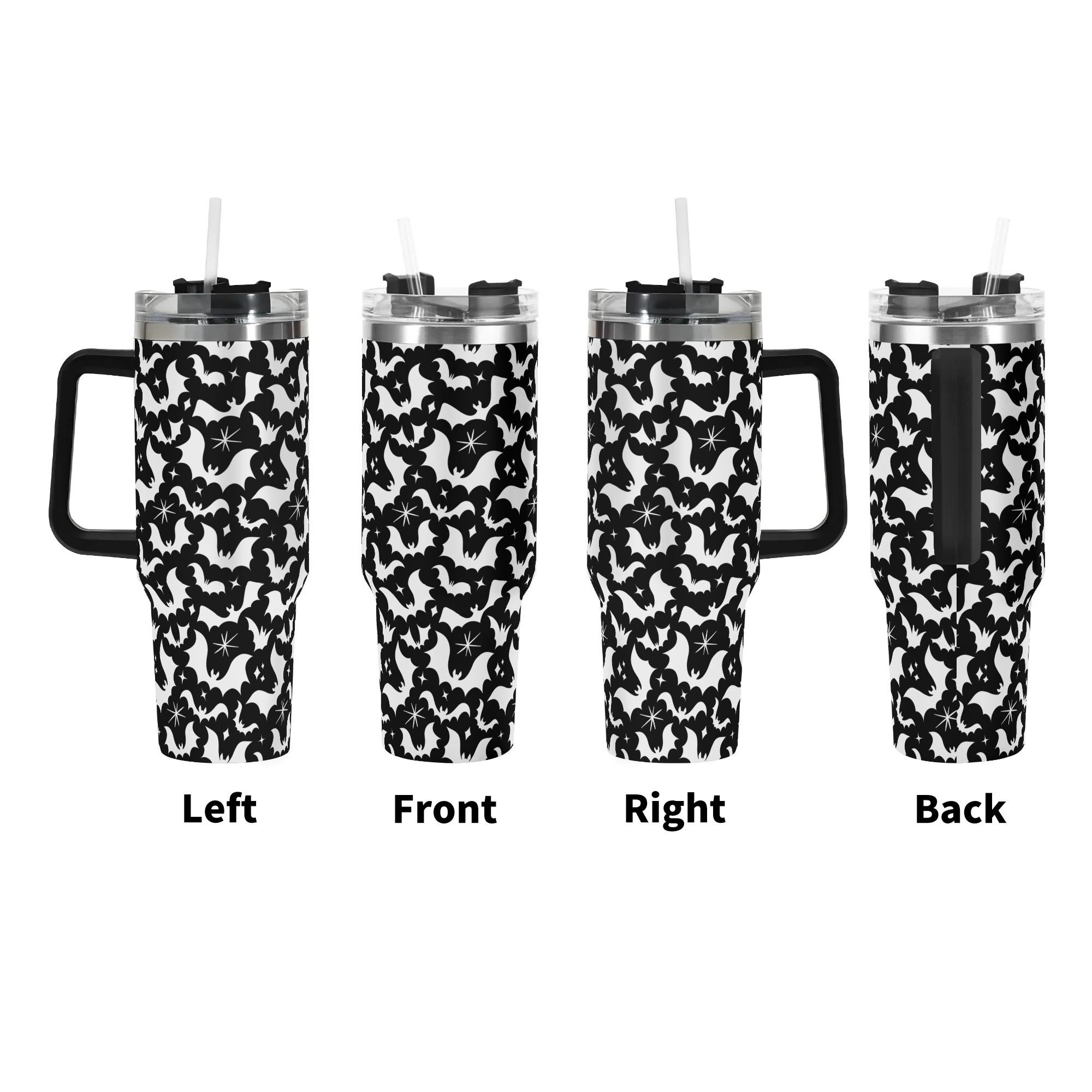 Spooky Season Halloween Gothic Bats Pattern 40oz Stainless Steel Tumbler With Black Handle and Straw