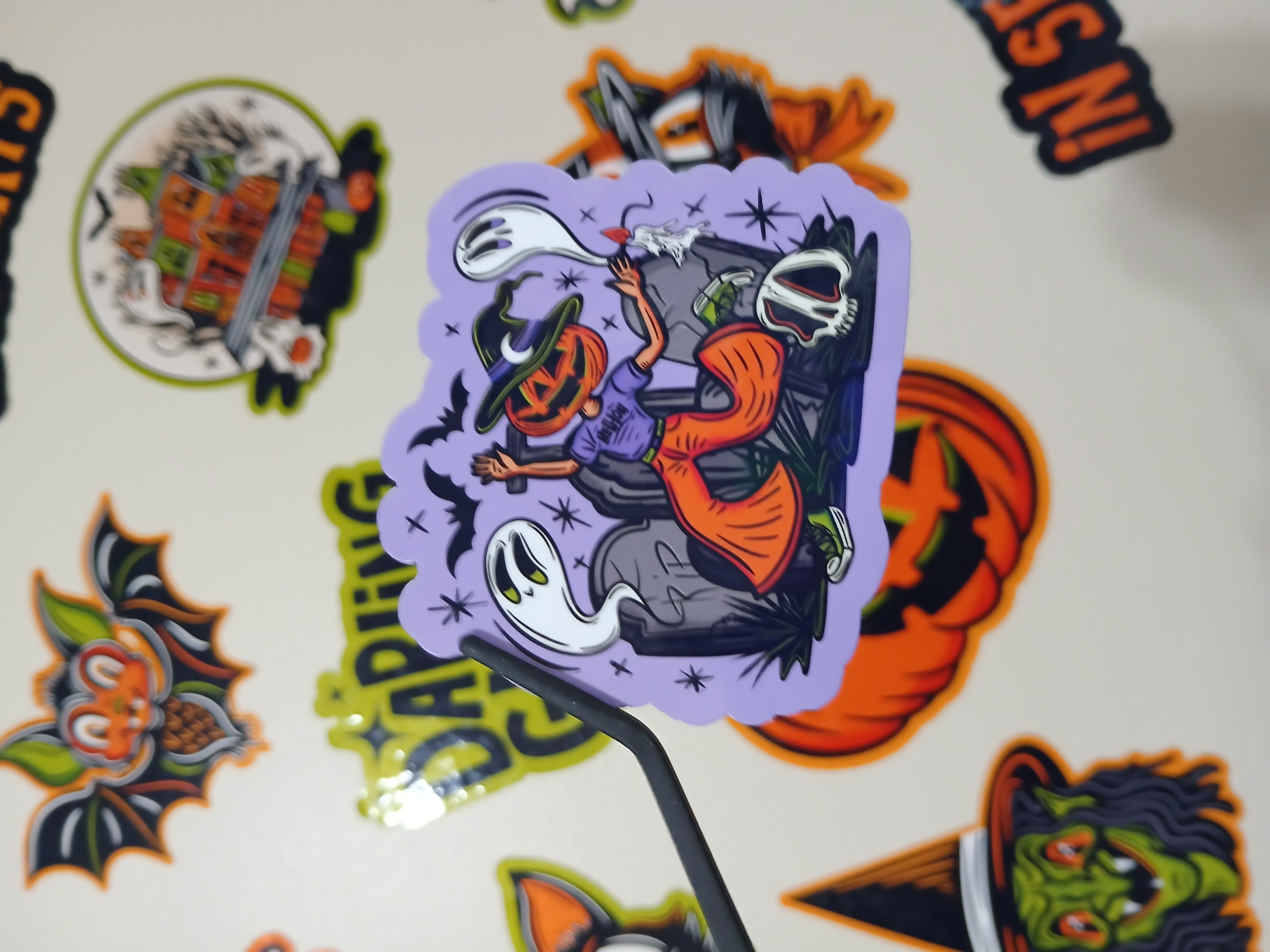 Spooky Cute Halloween Pumpkin Witch, Ghosts in Cemetery Vinyl Decal Sticker